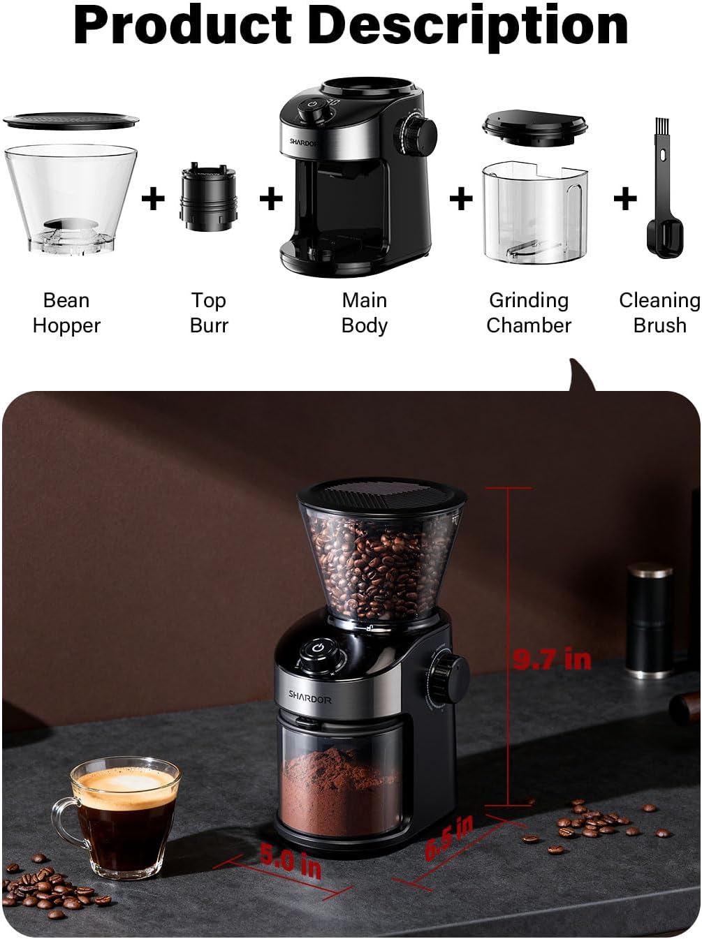 Thumbnail 6 de SHARDOR Burr Coffee Grinder Electric with 32 Grind Sizes and 40-Second Timer