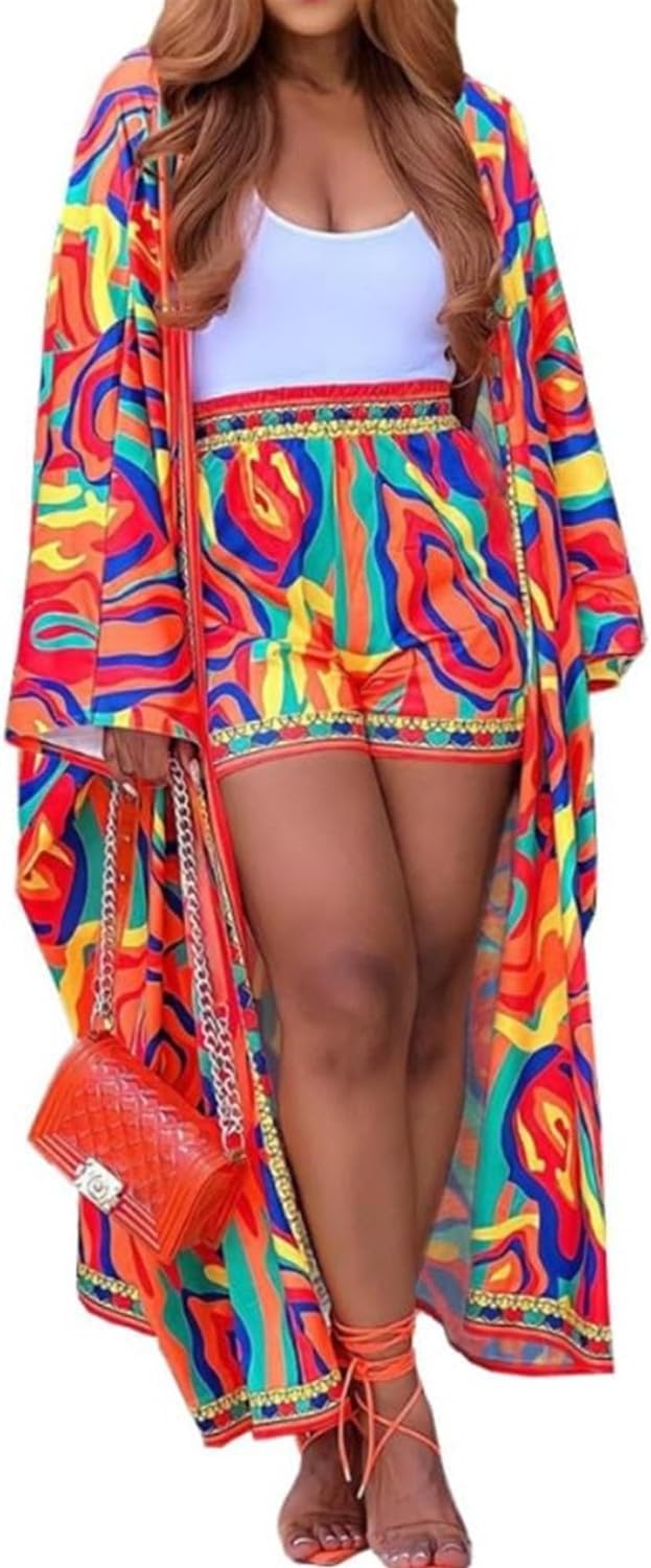 Thumbnail 5 de QegarTop Kimono Shorts Set for Women – Two Piece Summer Vacation Outfit