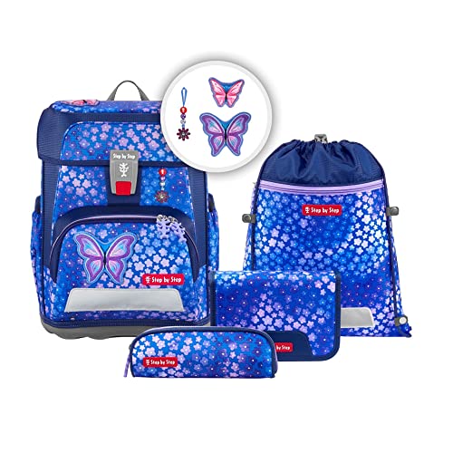 Detalle de Step by Step Cloud Schulranzen-Set Butterfly Maja – 19 L, 5-teilig, ergonomischer Tornister, höhenverstellbar mit Hüftgurt