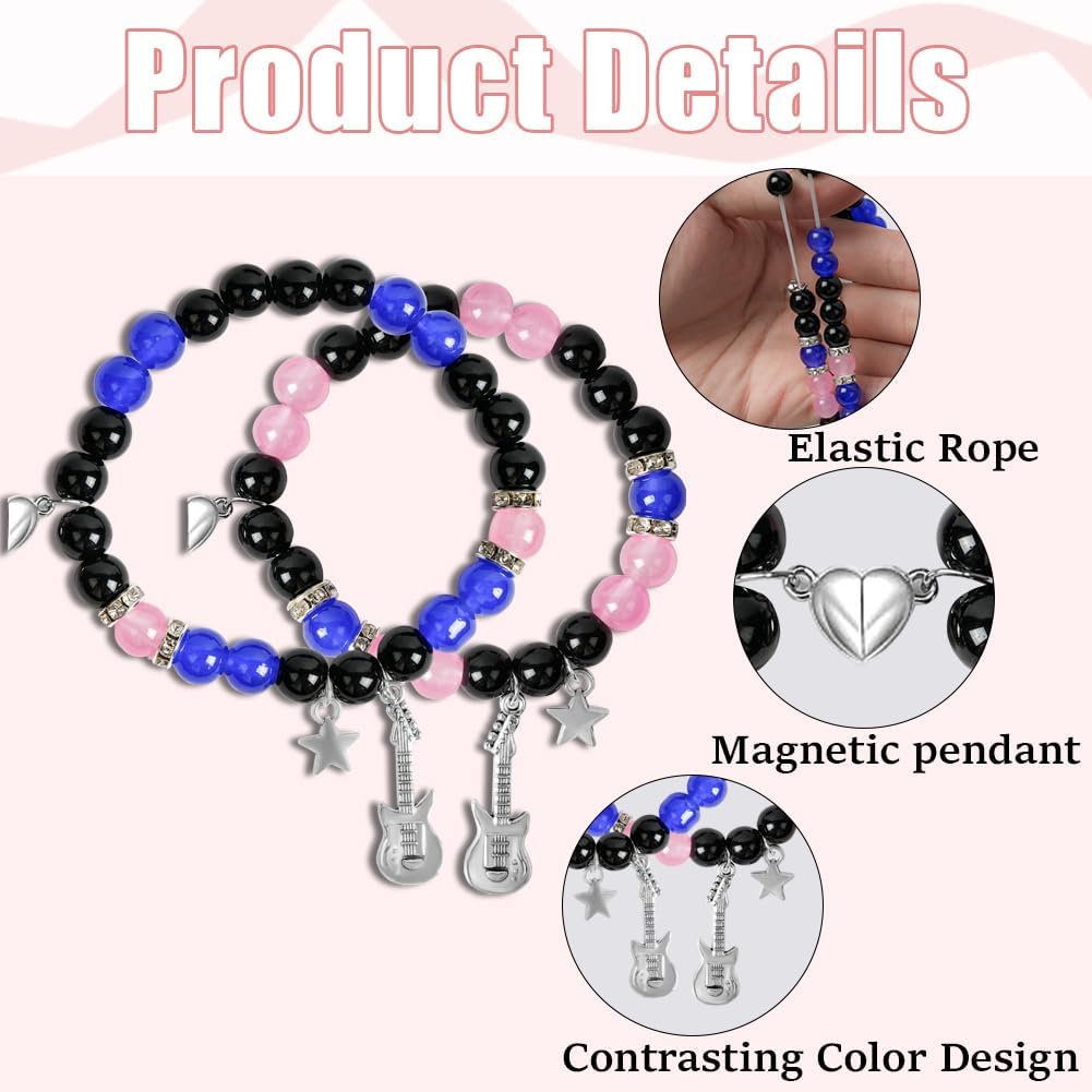Thumbnail 2 de Bracelet magnétique couple Aucuu avec pierre naturelle et perles de cristal, réglable (amitié/amour)