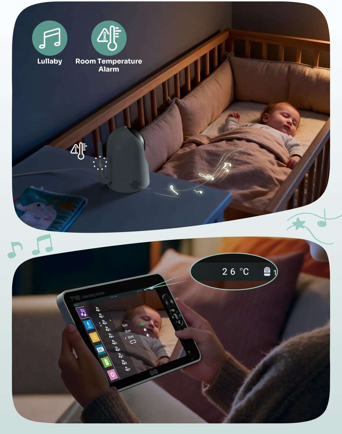 Detalle 1 de GHB 7 inch Baby Monitor with Camera