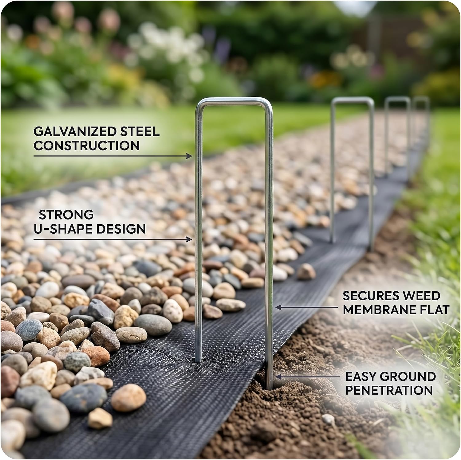 Detalle de Roe Tenpo Weed Membrane Pegs, 15 cm: Heavy-Duty U-Shaped Garden Stakes for Membranes and Landscaping