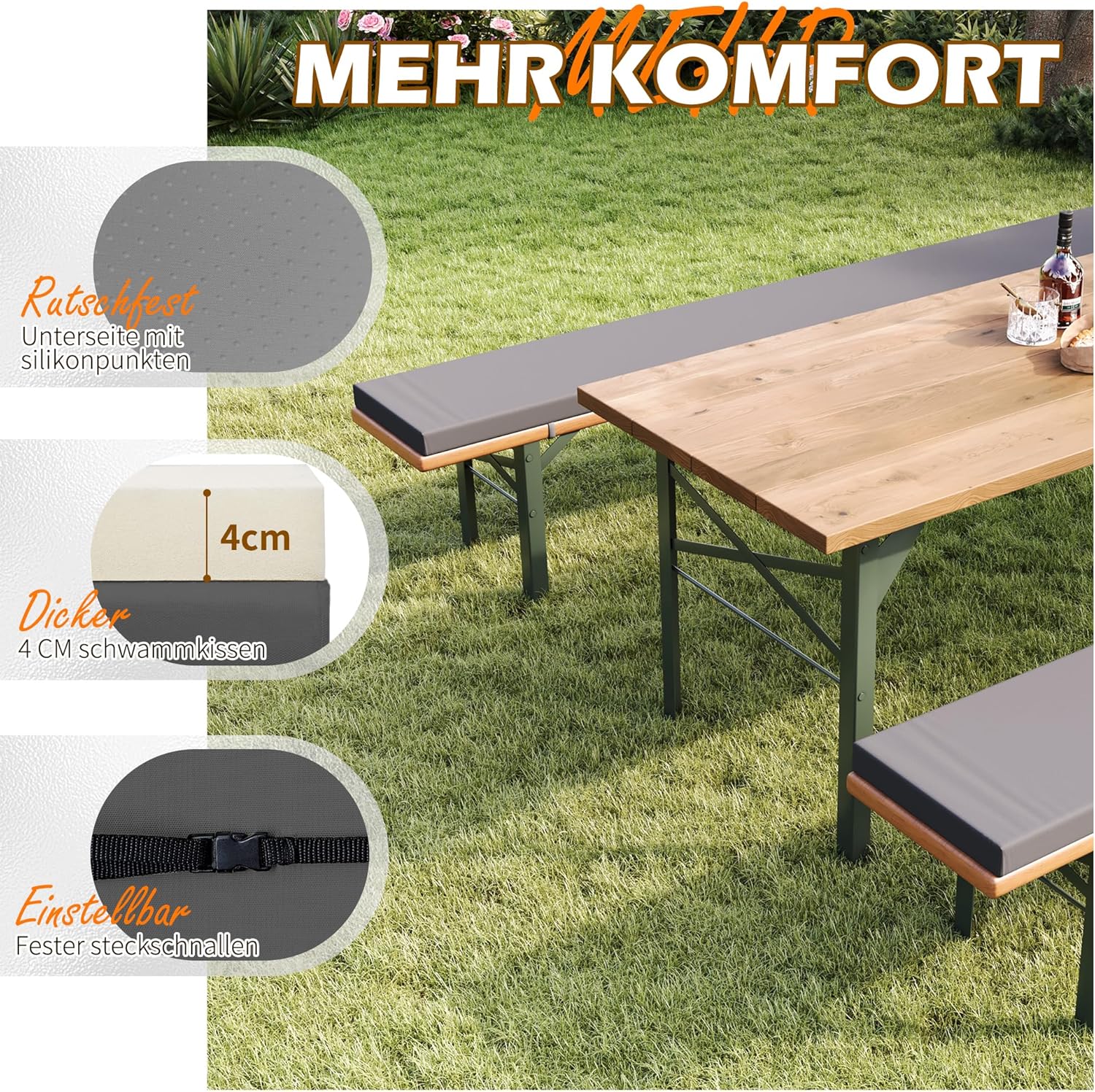 Thumbnail 2 de UDPATIO Bierbankauflagen 4er Set 4 cm