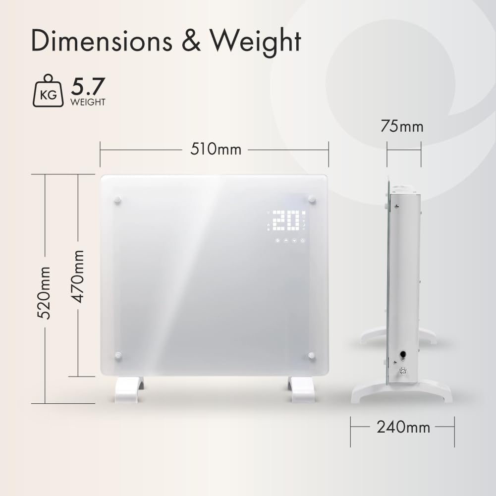 Detalle 2 de Devola DVPW500WH 500W smart glass panel heater
