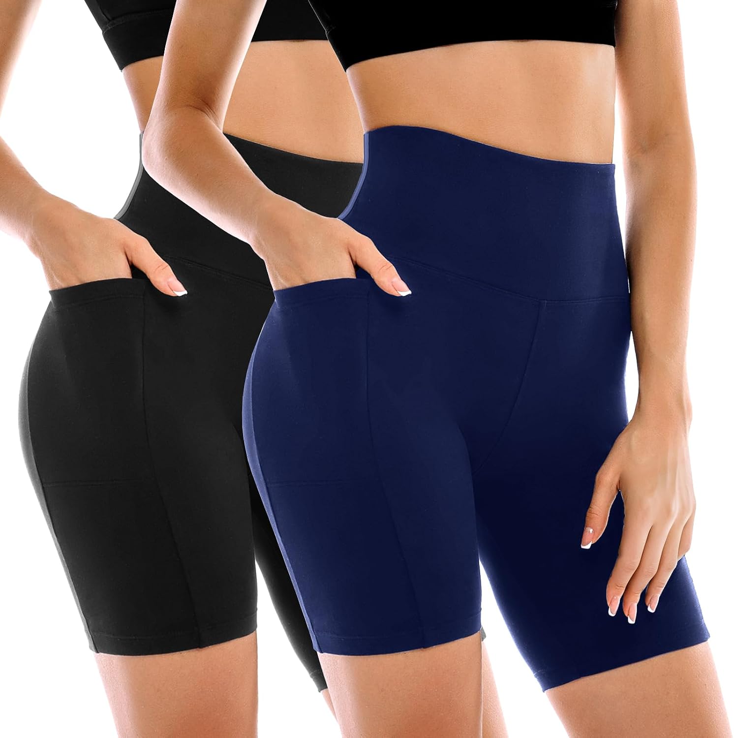 Detalle de Leafigure 2-Pack High-Waisted Women’s Biker Shorts with Pockets (Yoga, Running, Gym)