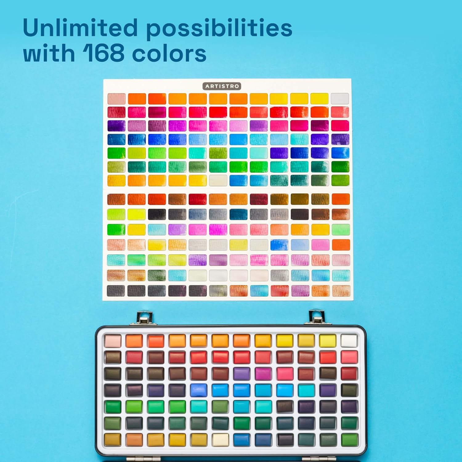 Thumbnail 2 de ARTISTRO 168 Watercolour Paint Set in portable metal case – 168 shades with brushes and essentials
