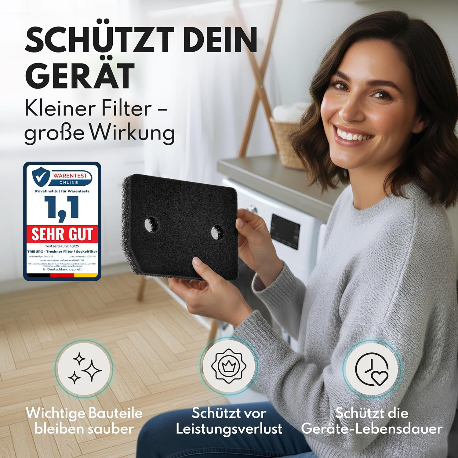 Detalle de Miele T1 Premium Sockelfilter (3er-Set) für 9164761 – Schwammfiltermatte für Wärmepumpen- & Wäschetrockner