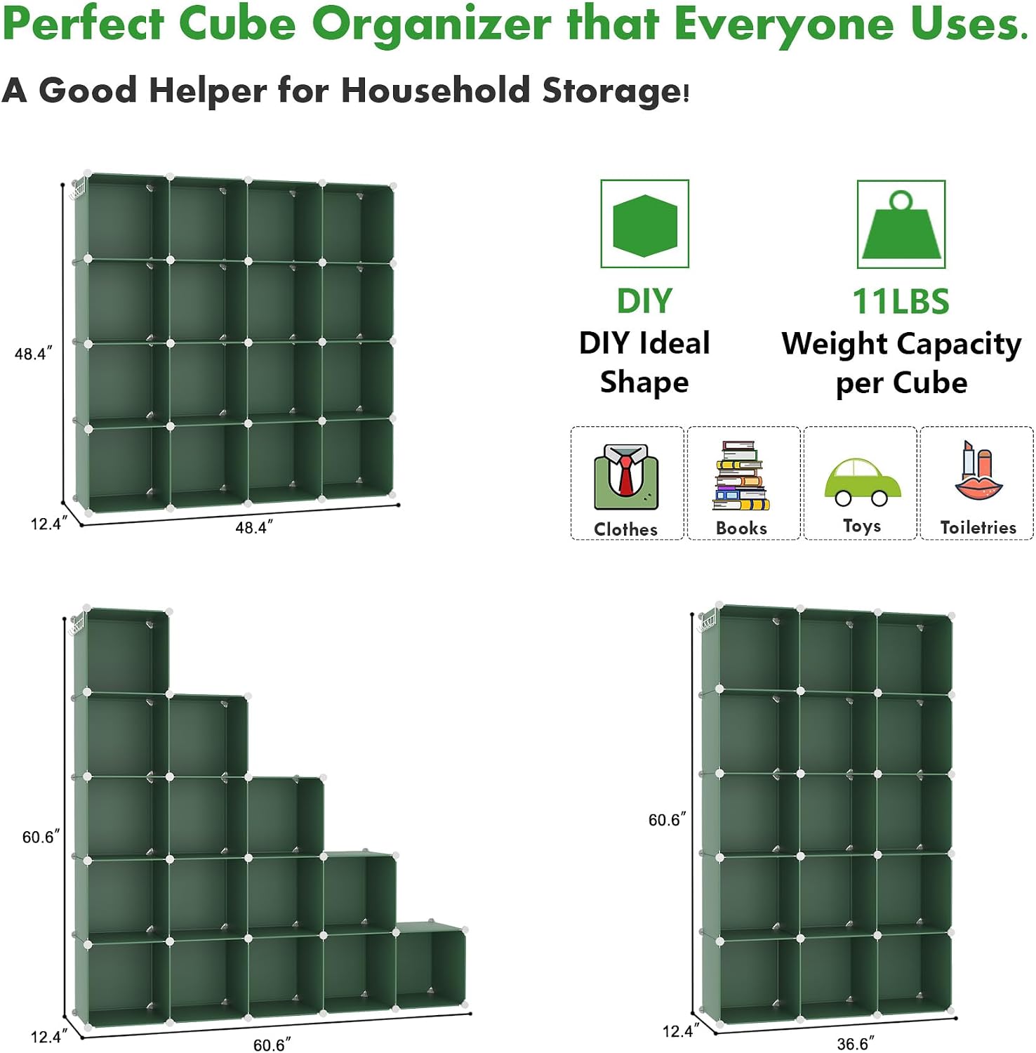 Thumbnail 1 de C&AHOME UPCS16GN 16-Cube Storage Organizer, Green Modular Plastic Shelf