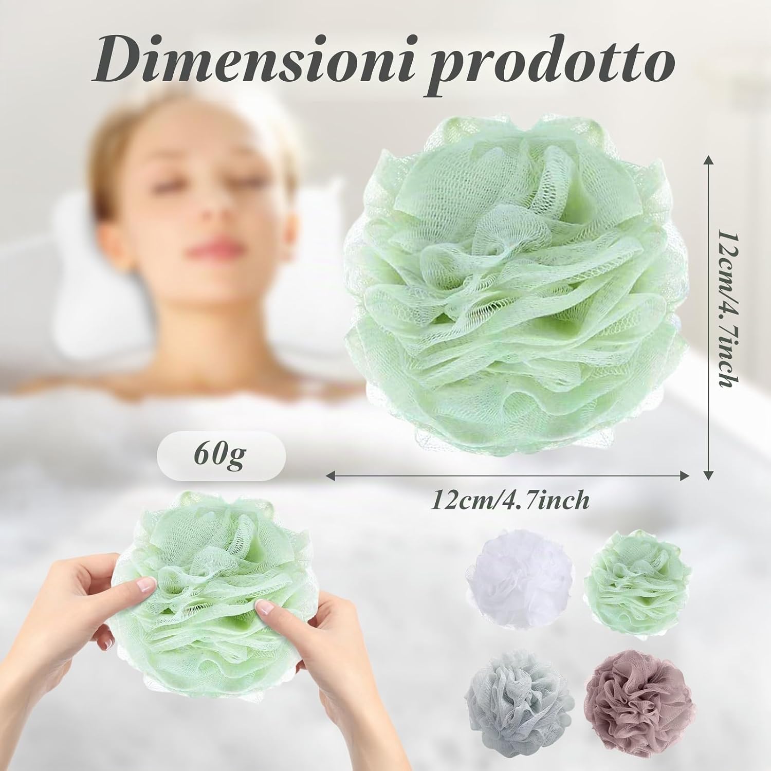 Thumbnail 1 de Flintronic: 4 Spugne Doccia da 60 g con Tessuto a Rete — esfoliazione delicata e massaggio confortevole