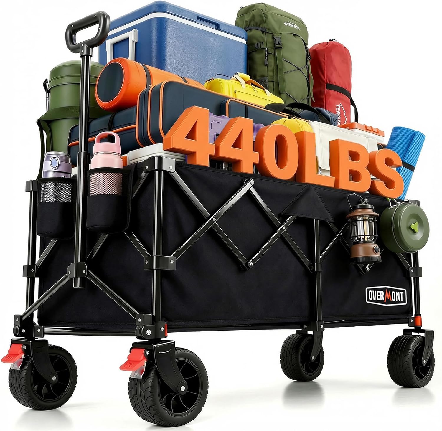 Detalle de OVERMONT XXXL składany wózek transportowy 270 l, do 200 kg, z dużymi kołami