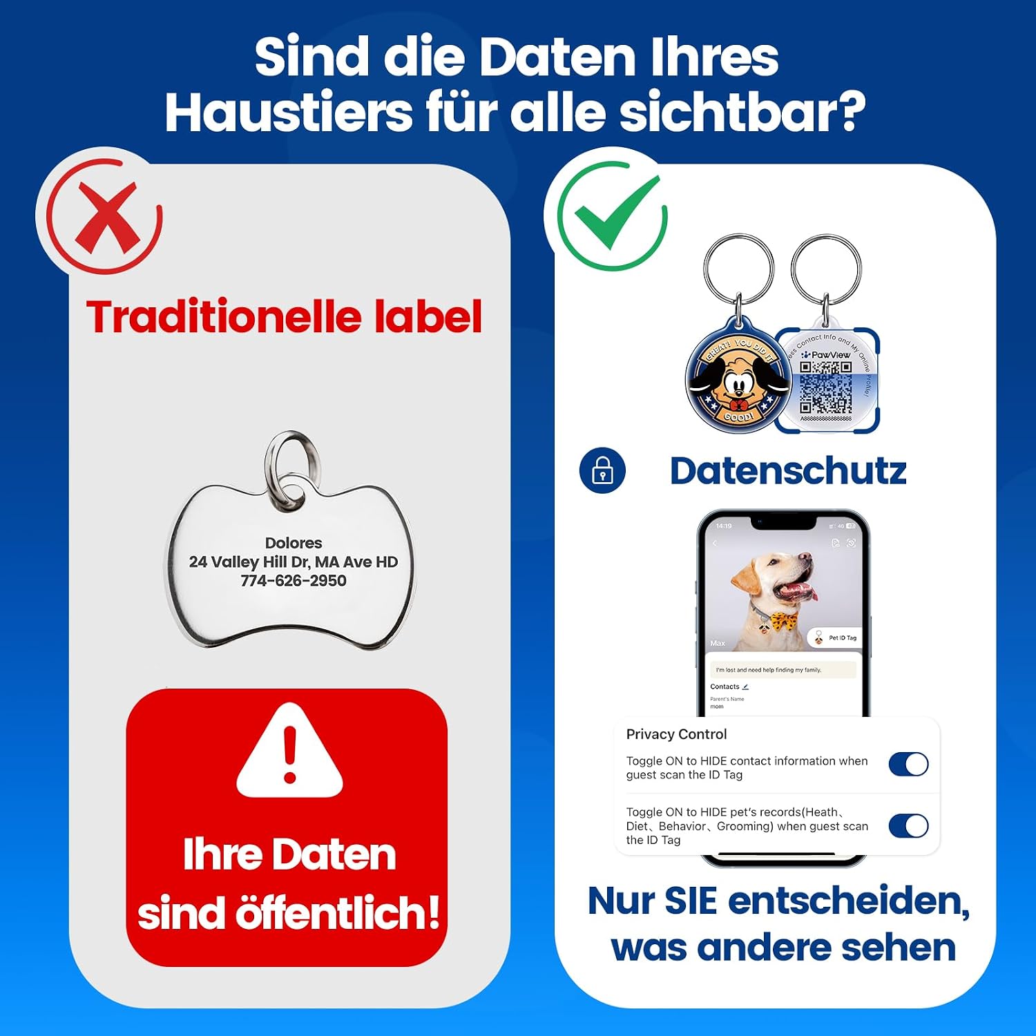 Detalle de PawView QR-Hundemarke 2er Set 4,5 g