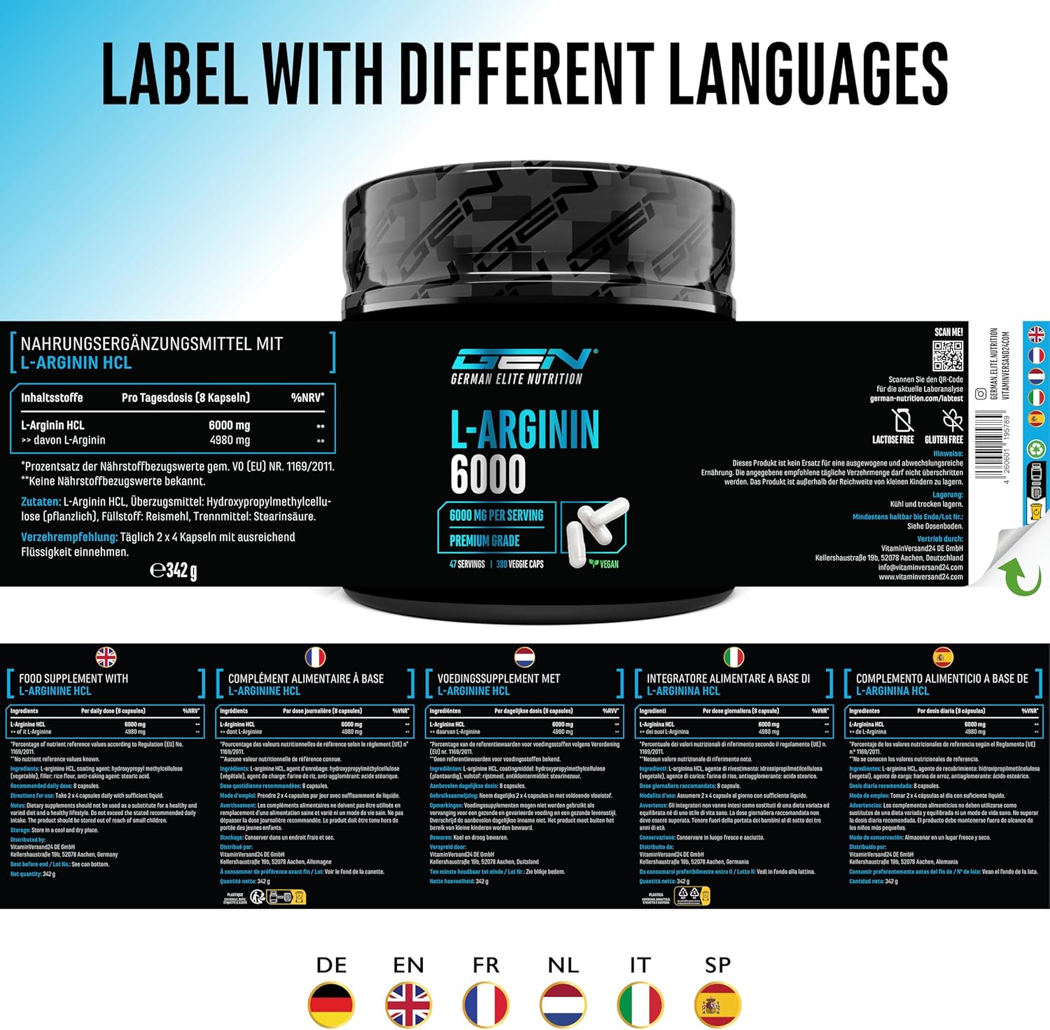 Thumbnail 6 de German Elite Nutrition L Arginin Kapseln 6000 mg