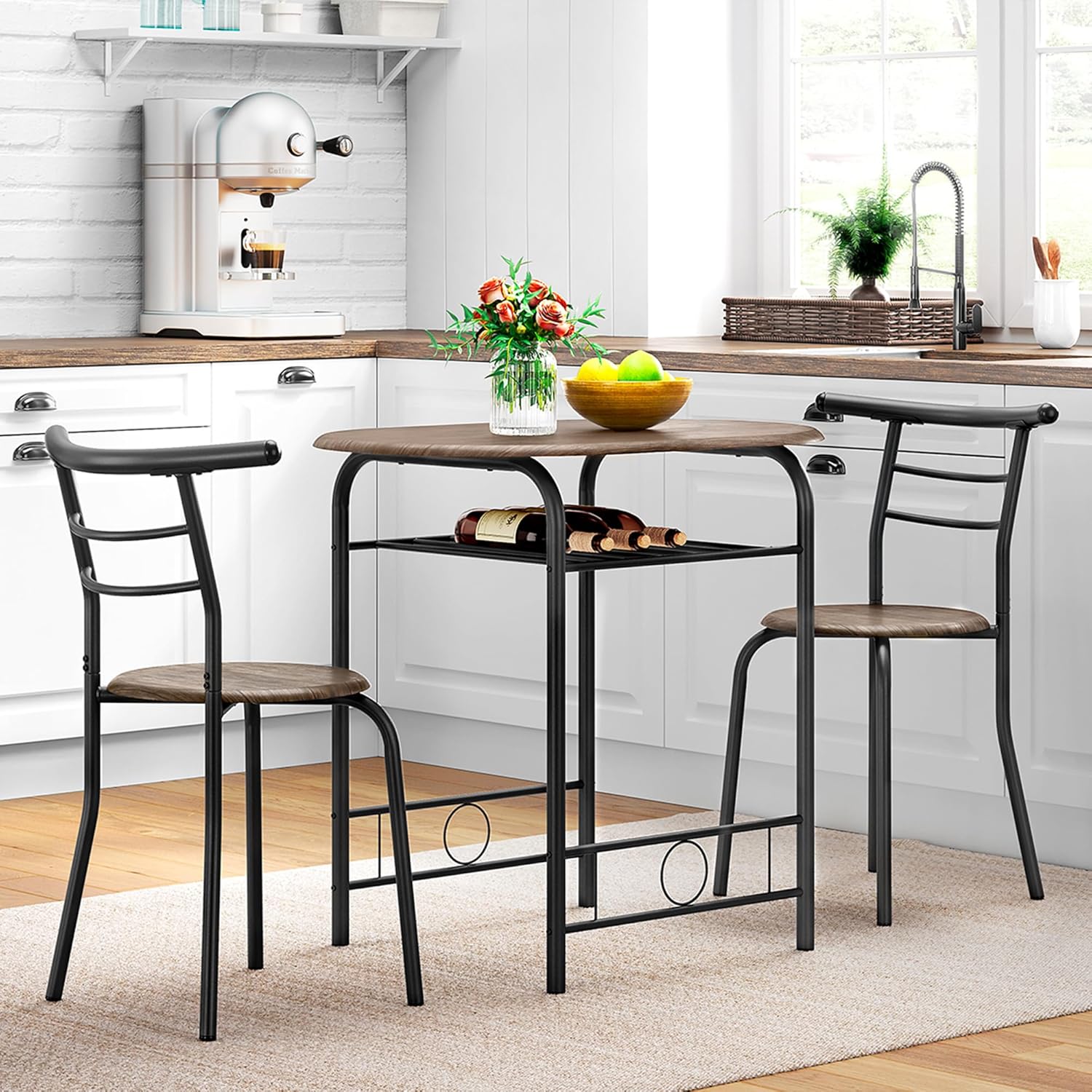 Thumbnail 1 de Yaheetech Set Mobili da Bar Tavolo e 2 Sedie – design compatto in legno e metallo per spazi piccoli