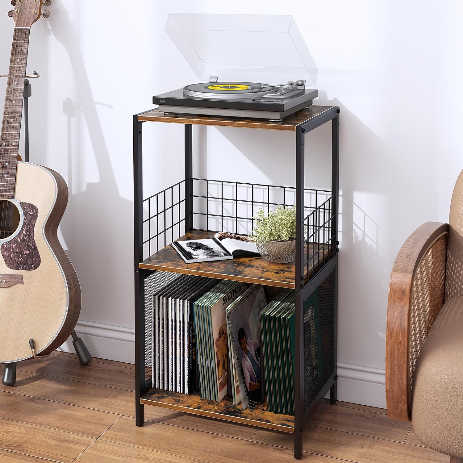 Detalle 2 de Huhote Record Player Stand 3-tier vinyl storage ๐