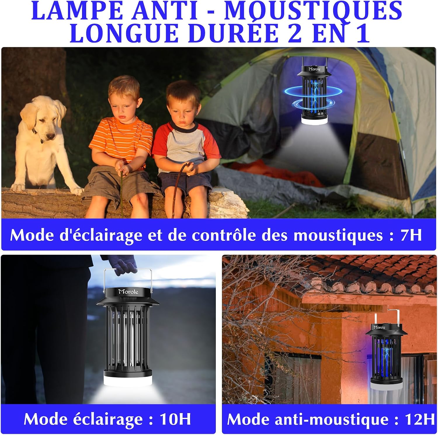 Detalle de Morole 2 en 1 Lampe Anti-Moustique Rechargeable USB-C avec LED — 4200V, Portable