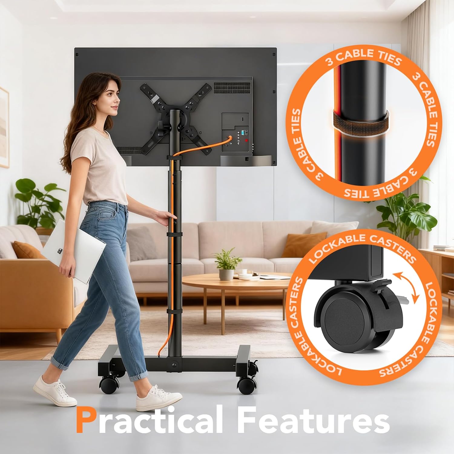 Thumbnail 6 de Hemudu Portable Mobile TV Stand on Wheels (13–50 inch, max VESA 200x200mm, 20kg load)