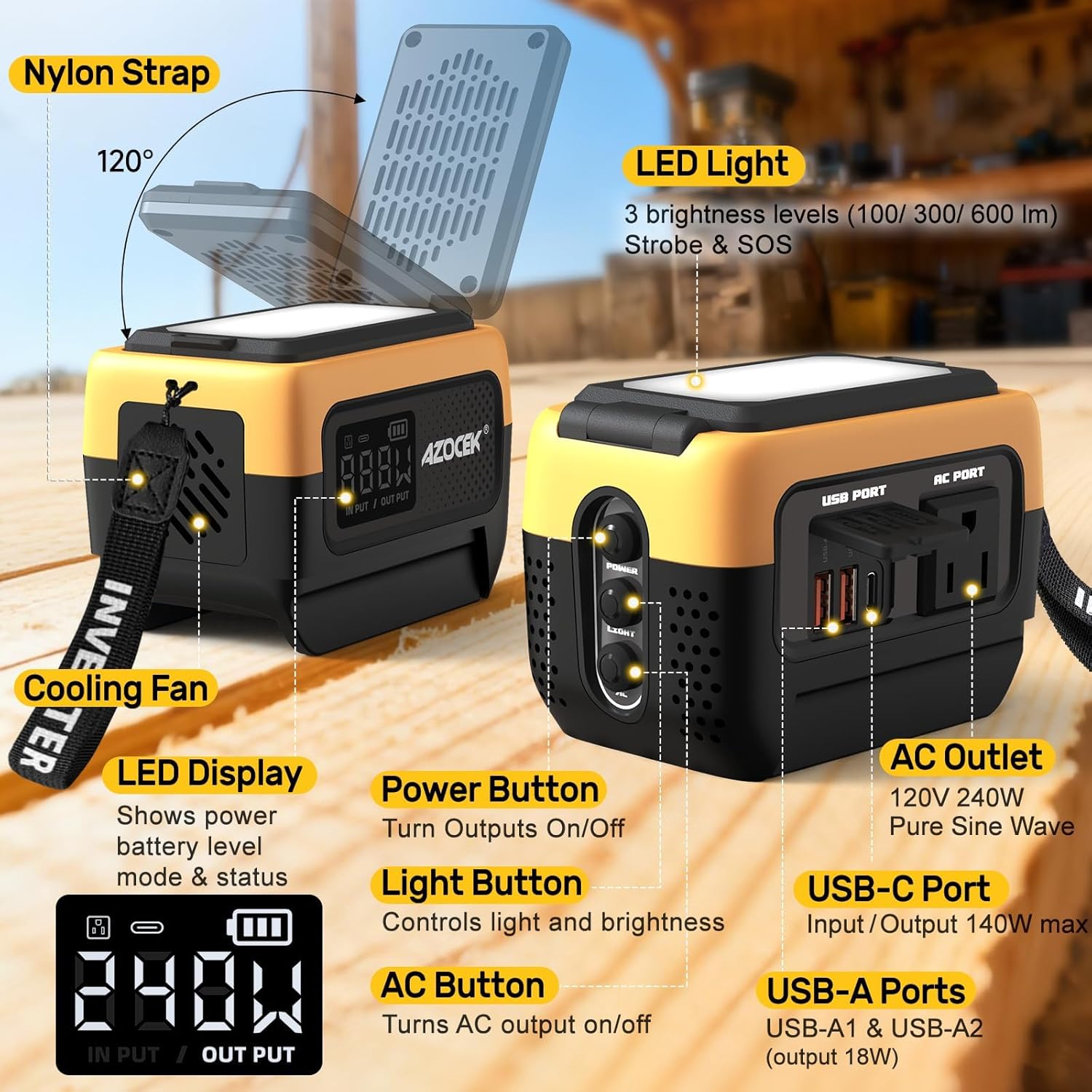 Detalle 2 de Azocek Pure Sine Wave Power Inverter 240W
