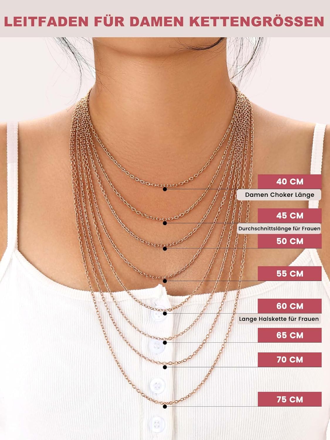 Detalle 2 de FOCALOOK Edelstahl Kette Damen – Rolo-Kette 1,4/2 mm, 65 cm Empfehlung mit Verlängerung