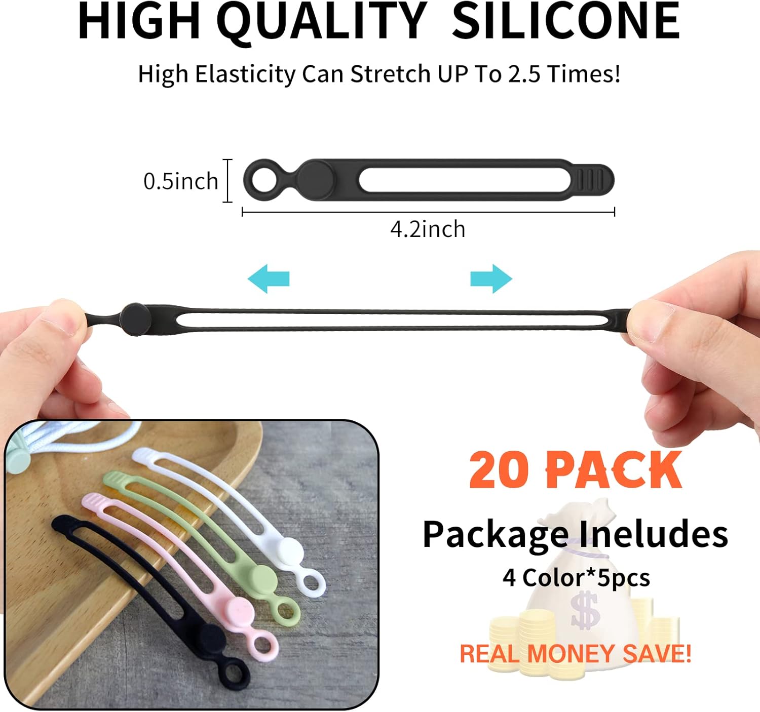Thumbnail 1 de UMUST [20Park] UMUST Silicone Cable Ties Reusable Cable Management Organizer (20-pack, 4 colors)