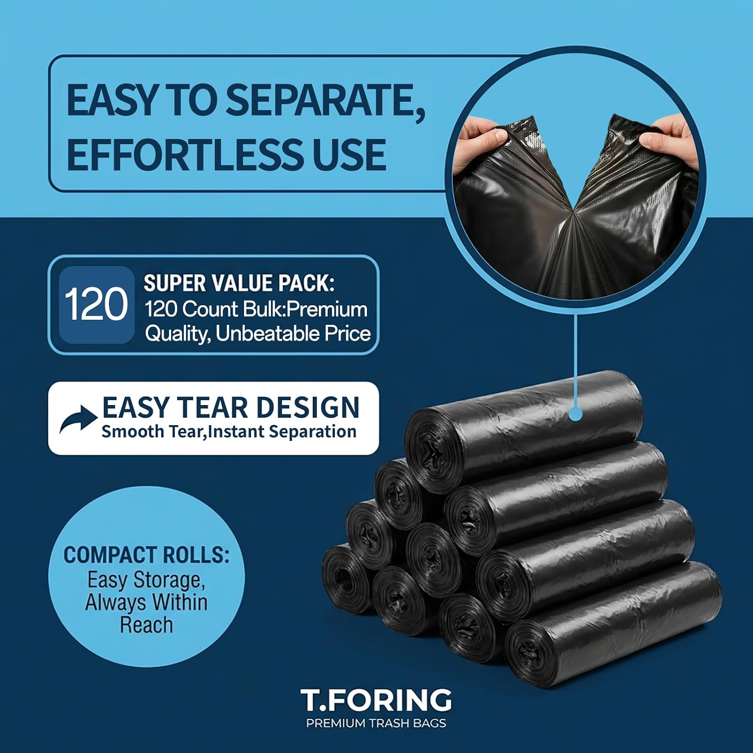 Thumbnail 3 de T.FORING 50-55 Gallon Trash Bags Unscented — 40" x 50", 120 Count
