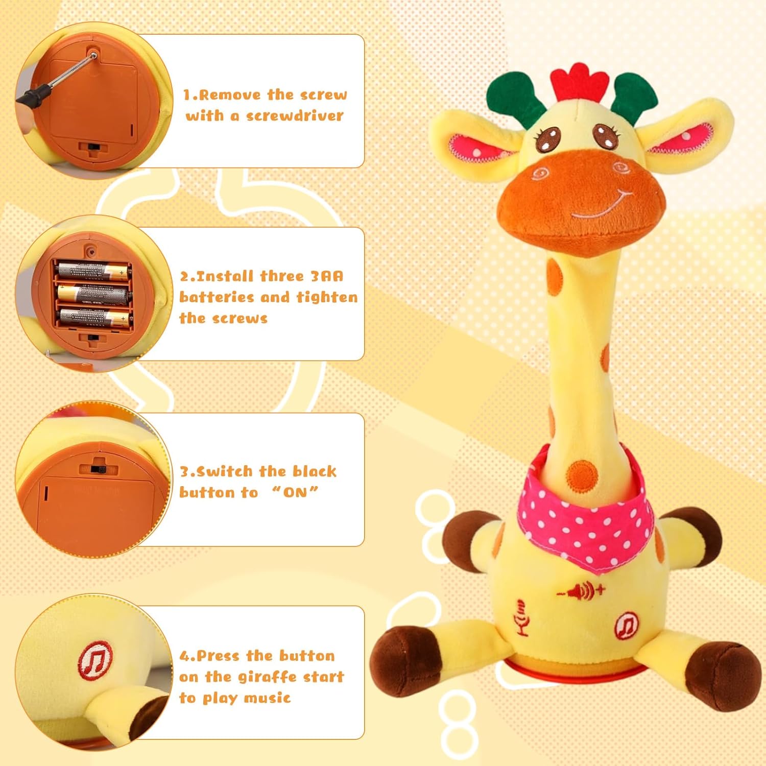 Thumbnail 6 de Dancing Talking Musical Giraffe Toy (Tummy Time) with Adjustable Volume, LED Lights & 10 Songs