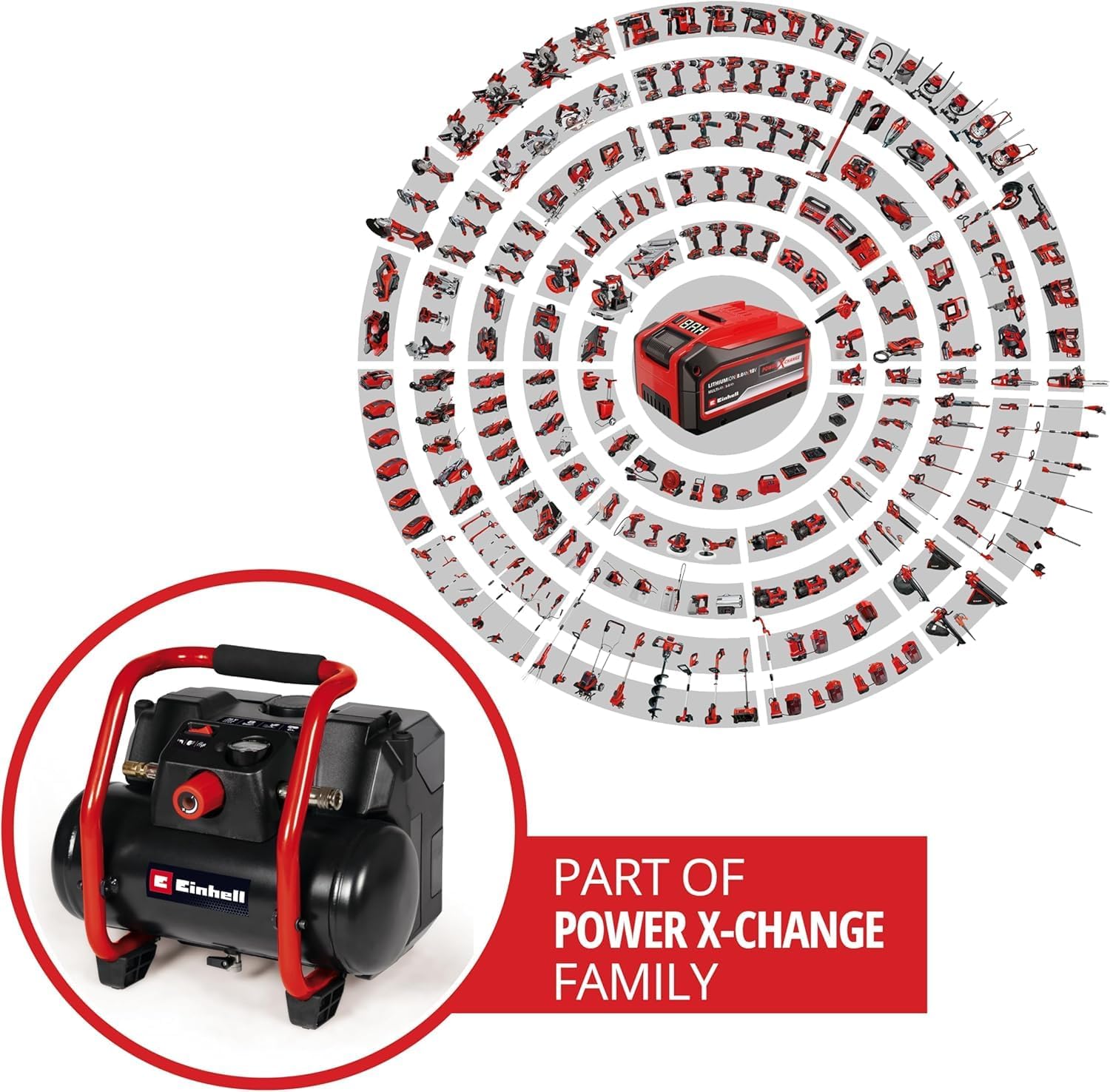 Detalle 2 de Einhell Cordless Air Compressor 36V Power X-Change: Oli-Free Tyre Inflator, 6L Tank (Body Only)