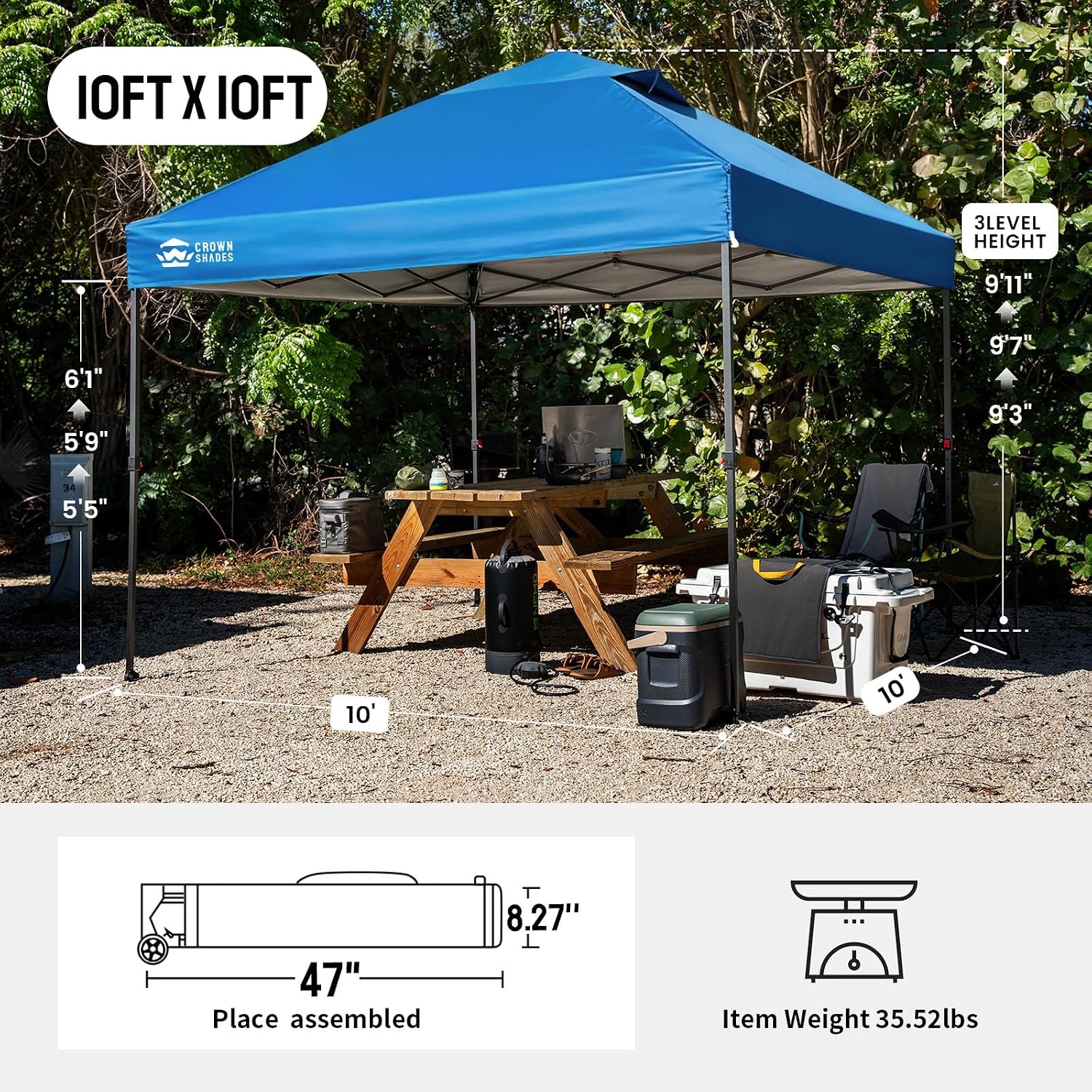 Detalle de CROWN SHADES RS100C 10x10 Pop-Up Canopy with One-Push Lock and Carry Bag