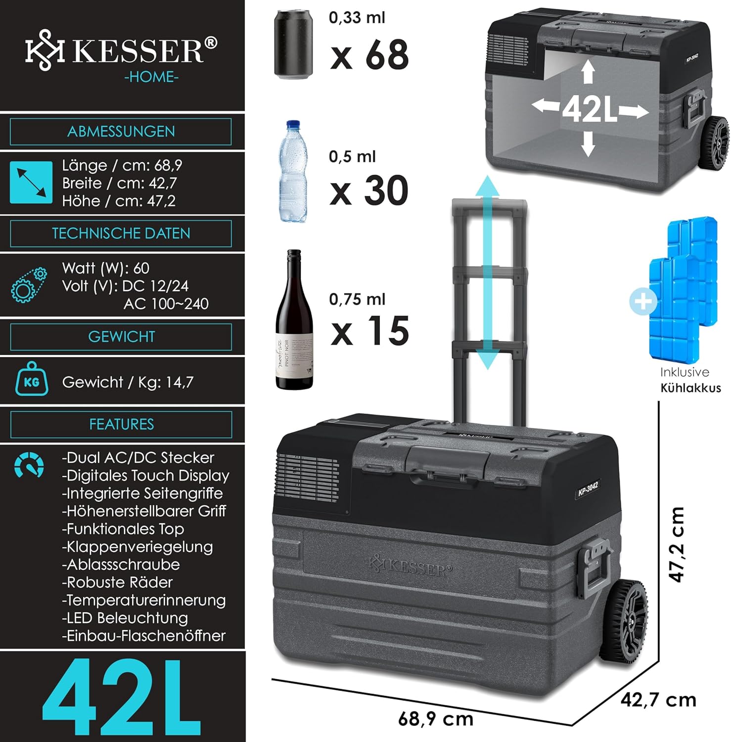 Thumbnail 6 de KESSER Kompressor Kühlbox 42 L Gefrierbox