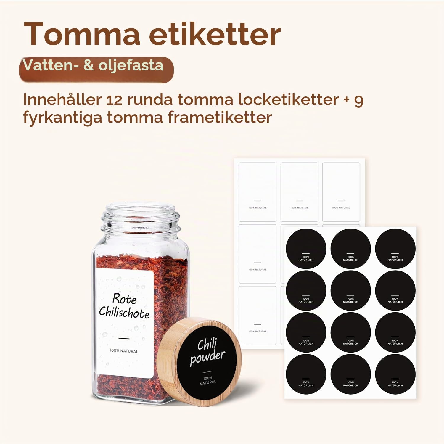 Detalle de ComSaf kryddburkar i glas, 6-pack med bambulock, 120 ml och fyrkantig form