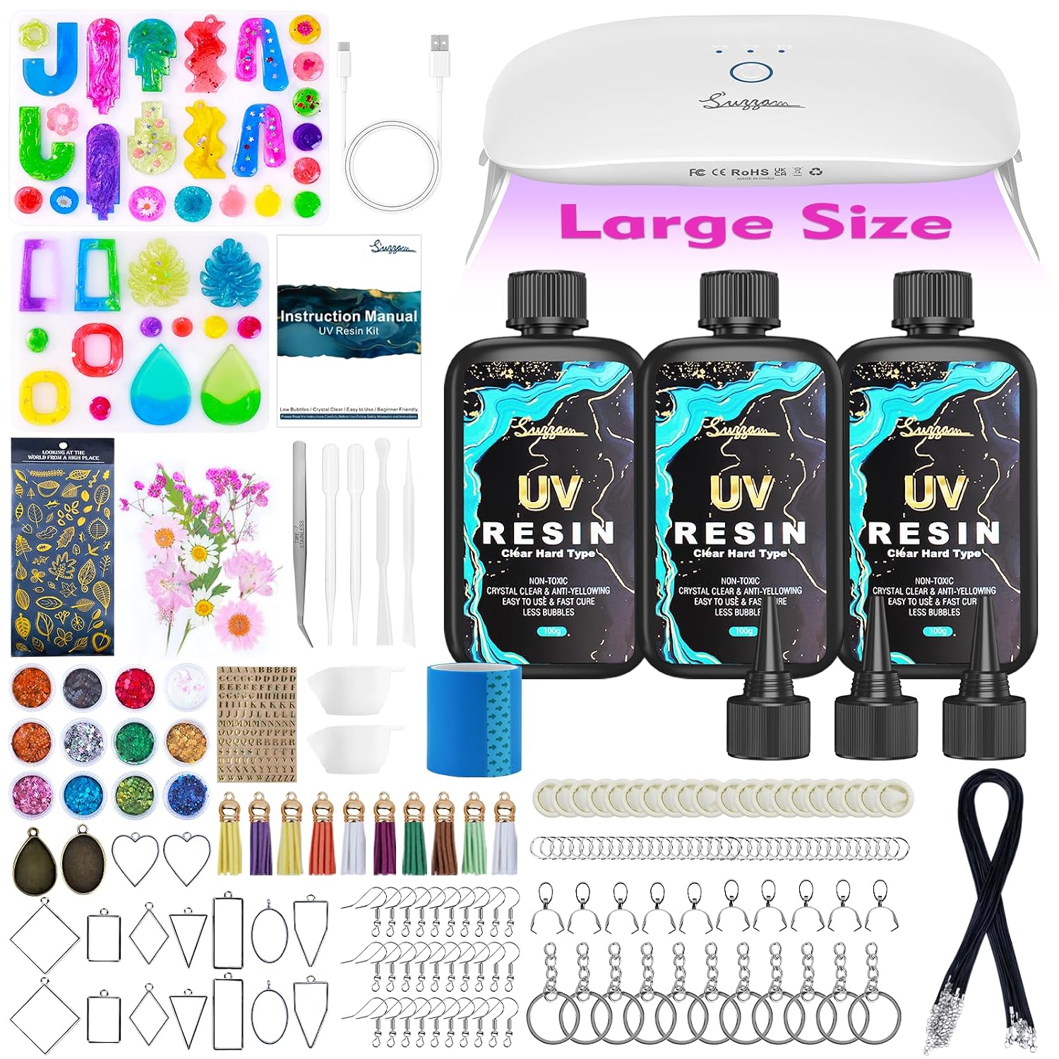 Detalle de Suzzam UV Resin Set mit 30W UV-Lampe – 300 g kristallklares UV-Harz für Schmuck & Deko (DIY-Set)