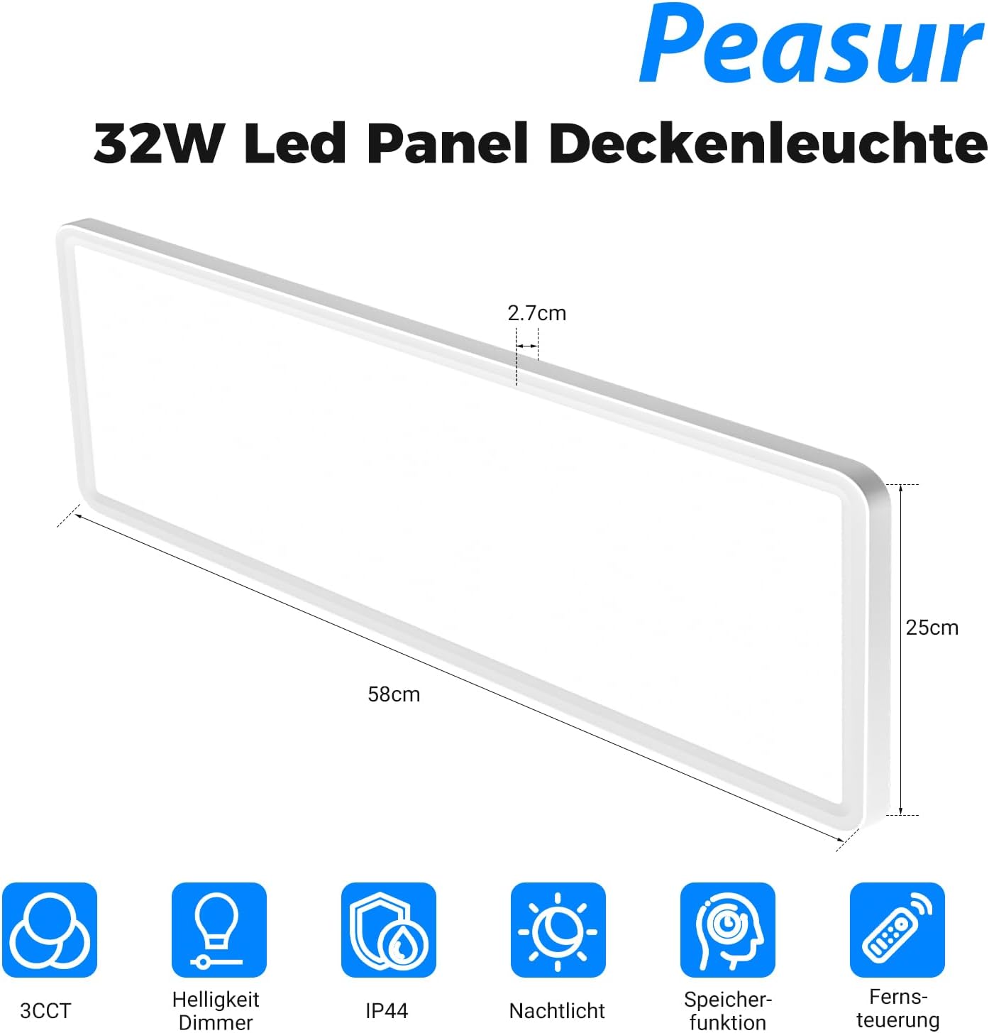 Detalle 2 de Pesaur LED Deckenleuchte Flach 58x20cm 3500lm