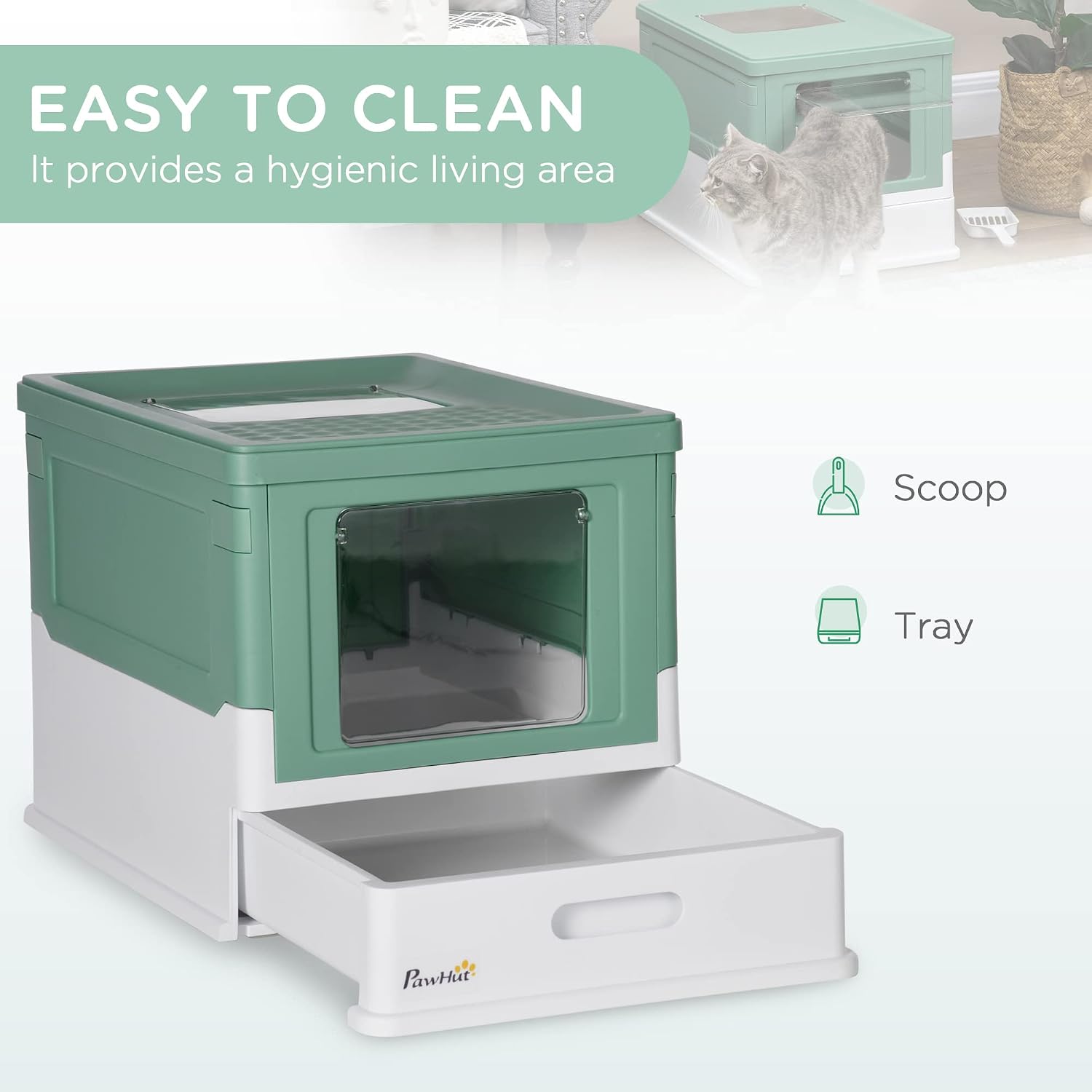 Detalle de PawHut Cat Litter Tray 47.5 cm front-entry litter box 🐱