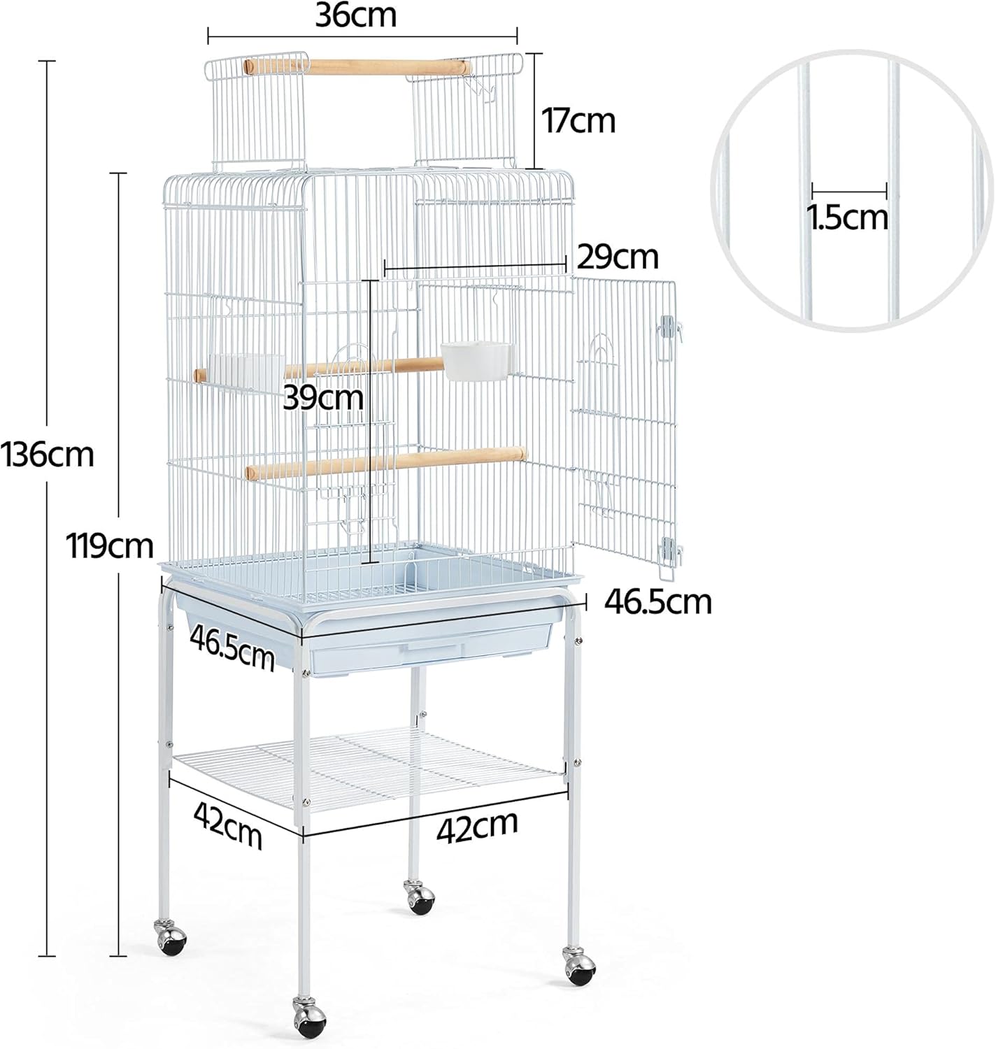 Detalle de Yaheetech Parrot Cage with Open Play Top, Detachable Stand and Slide-Out Tray (for small birds)