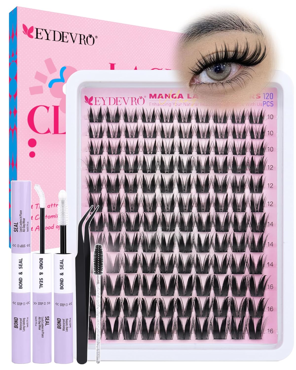 Detalle de EYDEVRO Manga Lash Clusters Kit Fairy Eyelash Extensions – Wet Look, 10-16mm