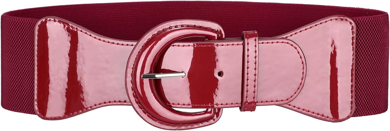 Detalle de JASGOOD Women's Wide Elastic Belt, Patent Leather