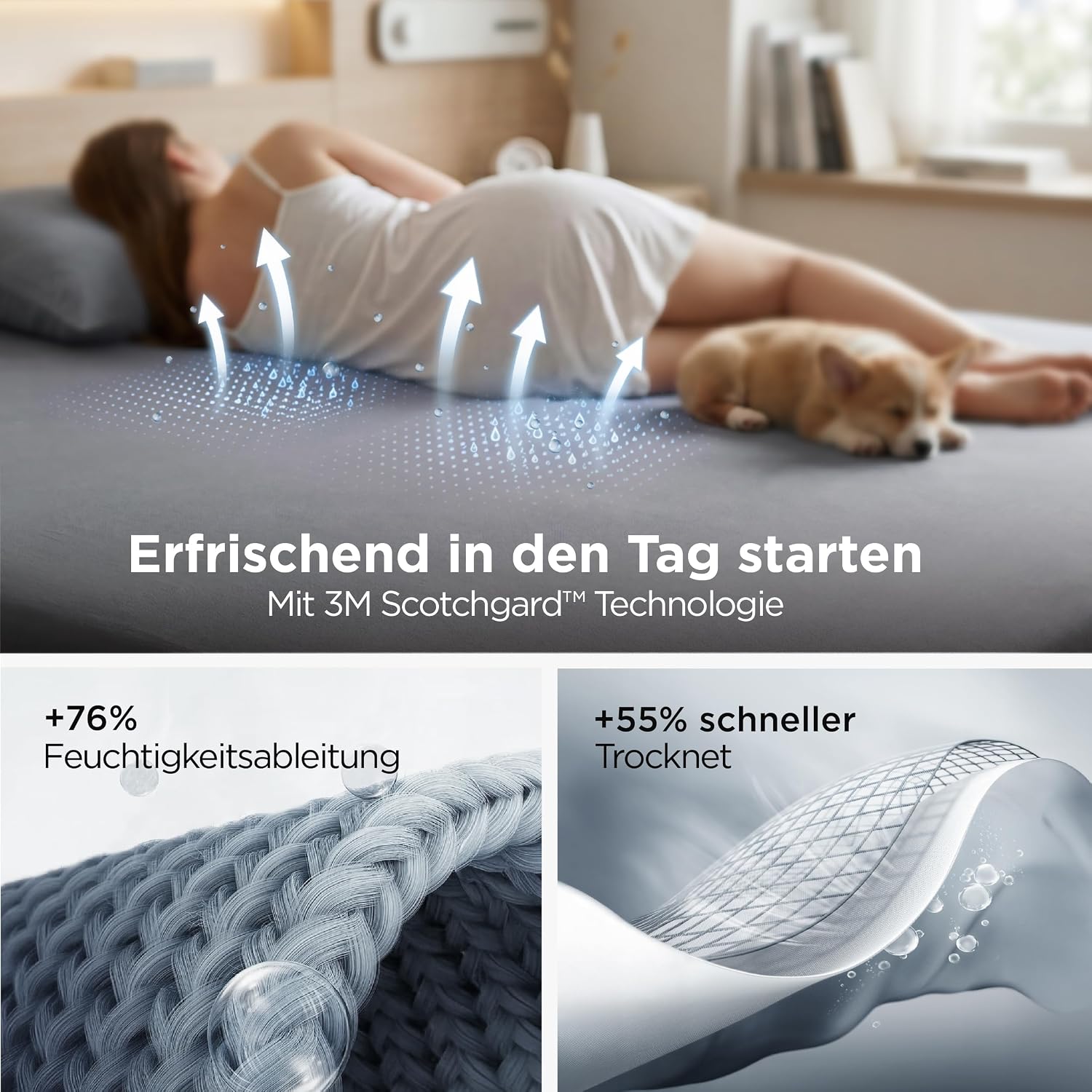 Detalle de Bedsure Spannbettlaken 180x200 cm – OEKO-TEX Mikrofaser, 30 cm Tasche, atmungsaktiv und schnelltrocknend, Anthrazit