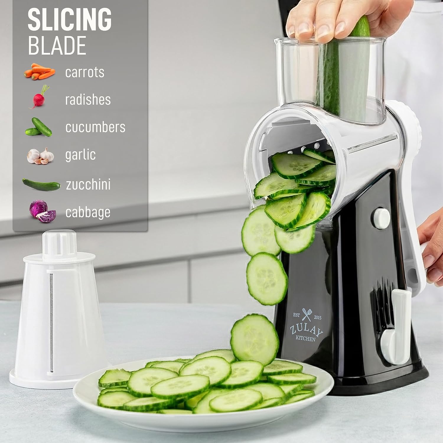 Detalle de Zulay Kitchen 5 Blade Rotary Cheese Grater, Hand Crank, 304 Stainless Steel