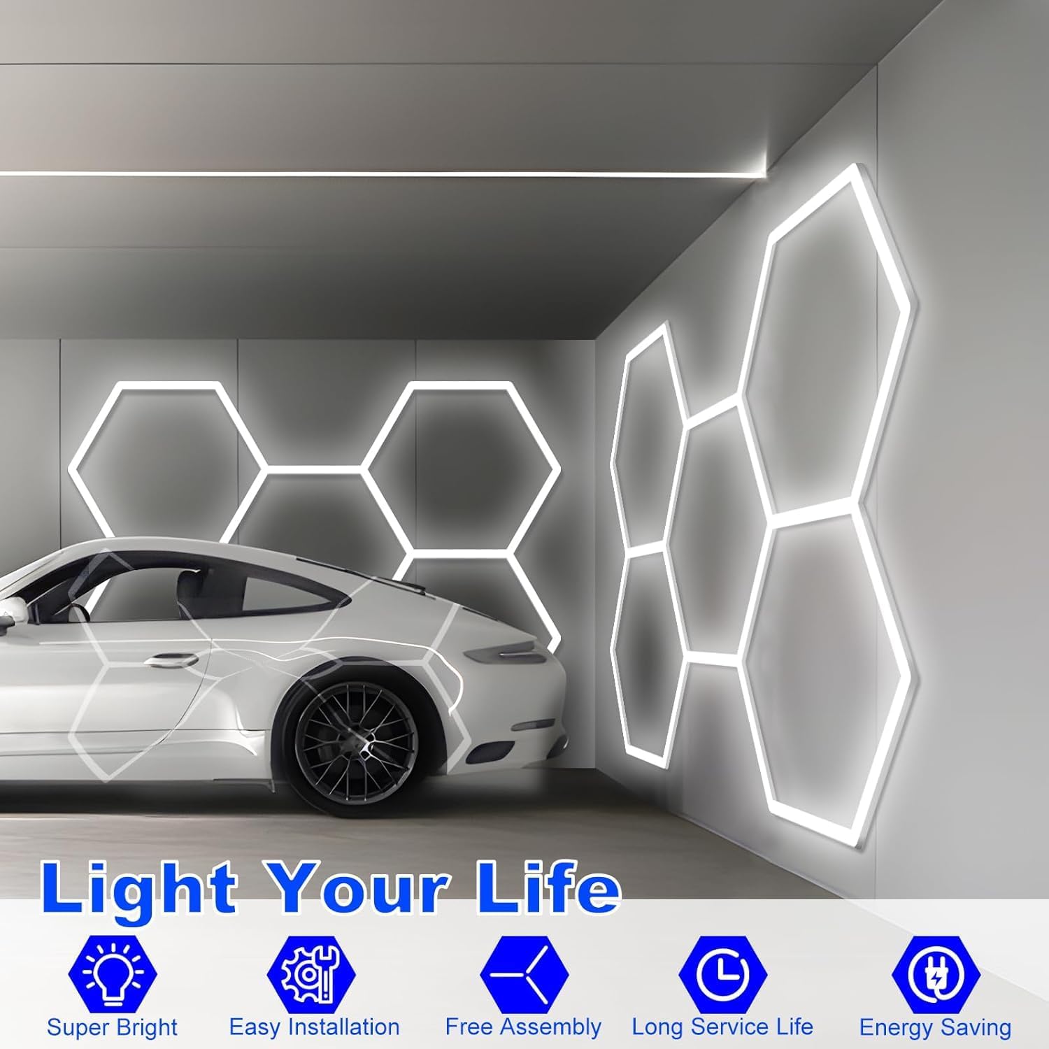 Thumbnail 2 de Hexagon LED Garage Lights: 192W 5 Grids DIY Honeycomb Ceiling Light by Mimiear