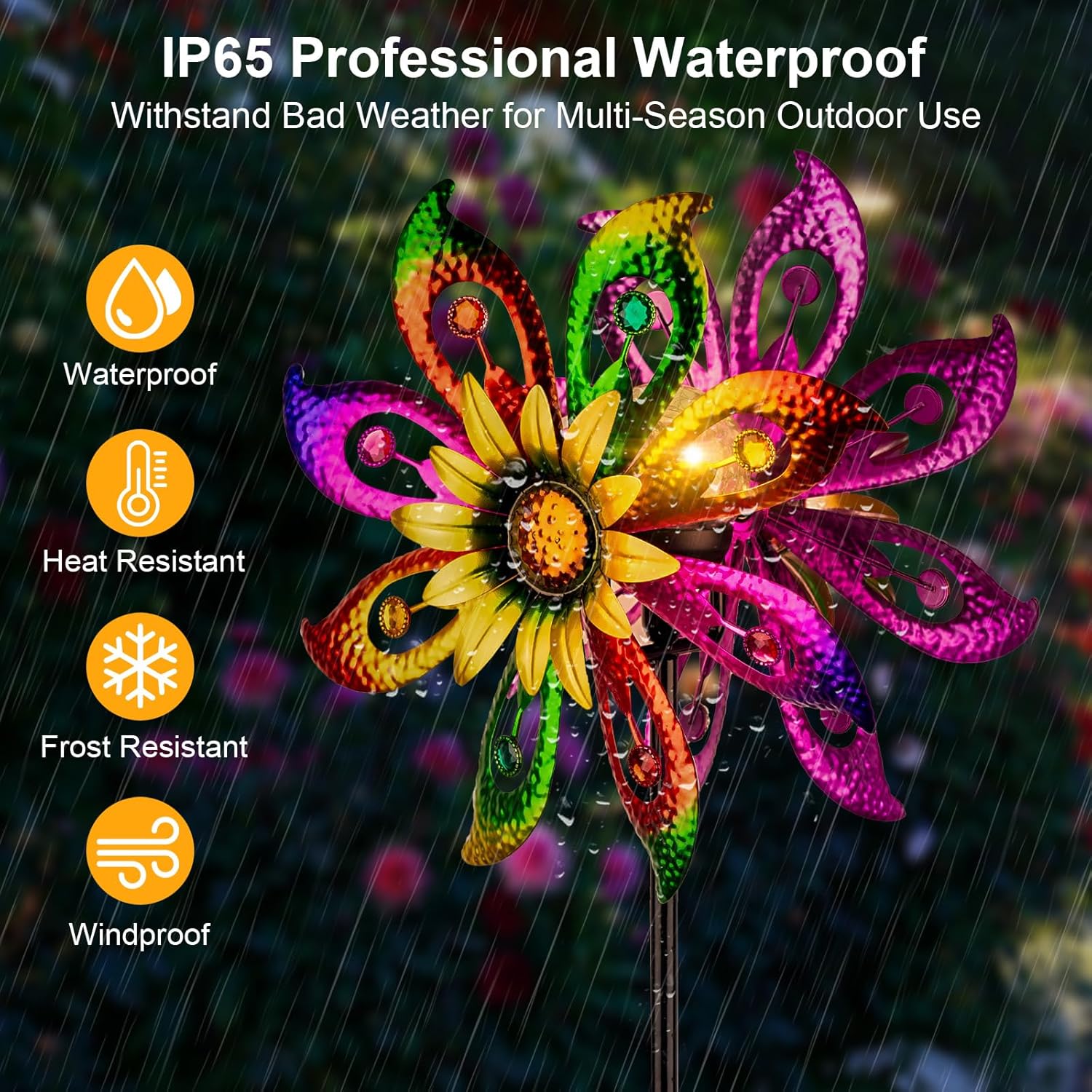 Thumbnail 4 de 360° Solar Wind Spinner with Lights Sunflower Garden Decor (60.63" H, 13.38" Dia)