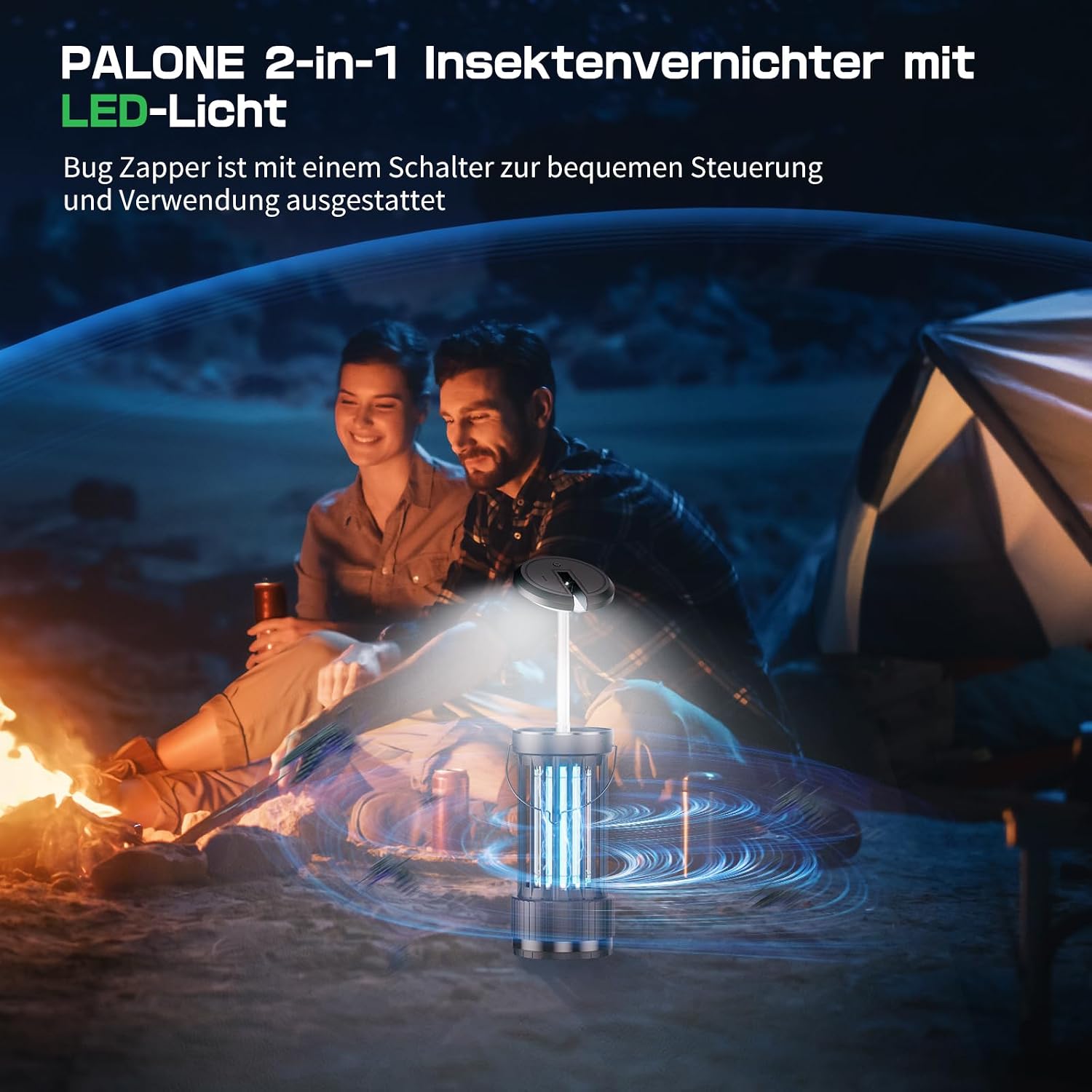 Thumbnail 1 de PALONE Elektrischer Insektenvernichter mit ausziehbarer Stange, 4000 mAh, 4500 V, USB-C, UV-Licht und LED-Beleuchtung
