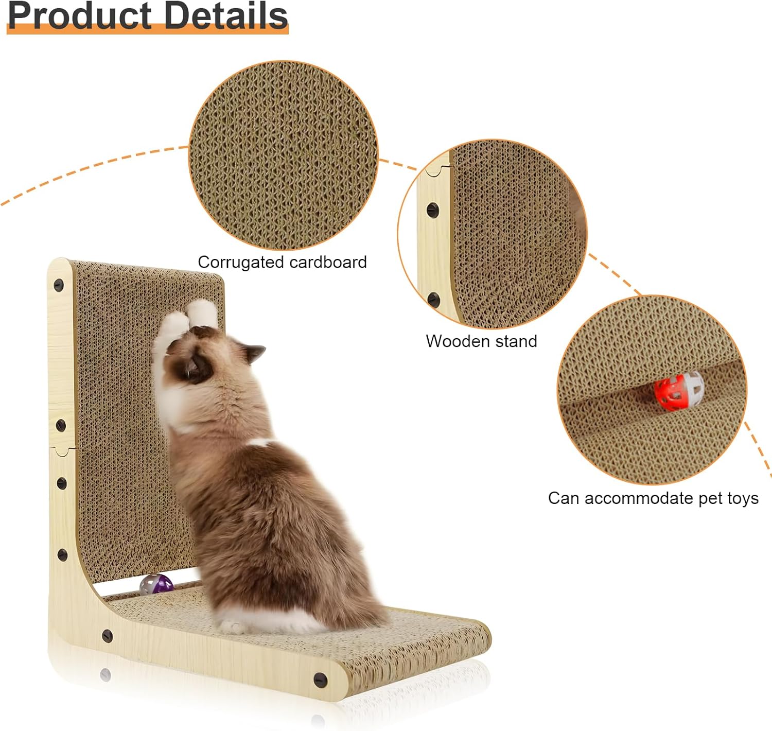 Thumbnail 4 de Cardboard Cat Scratcher, Durable L‑Shaped Cardboard Scratching Board for Indoor Cats