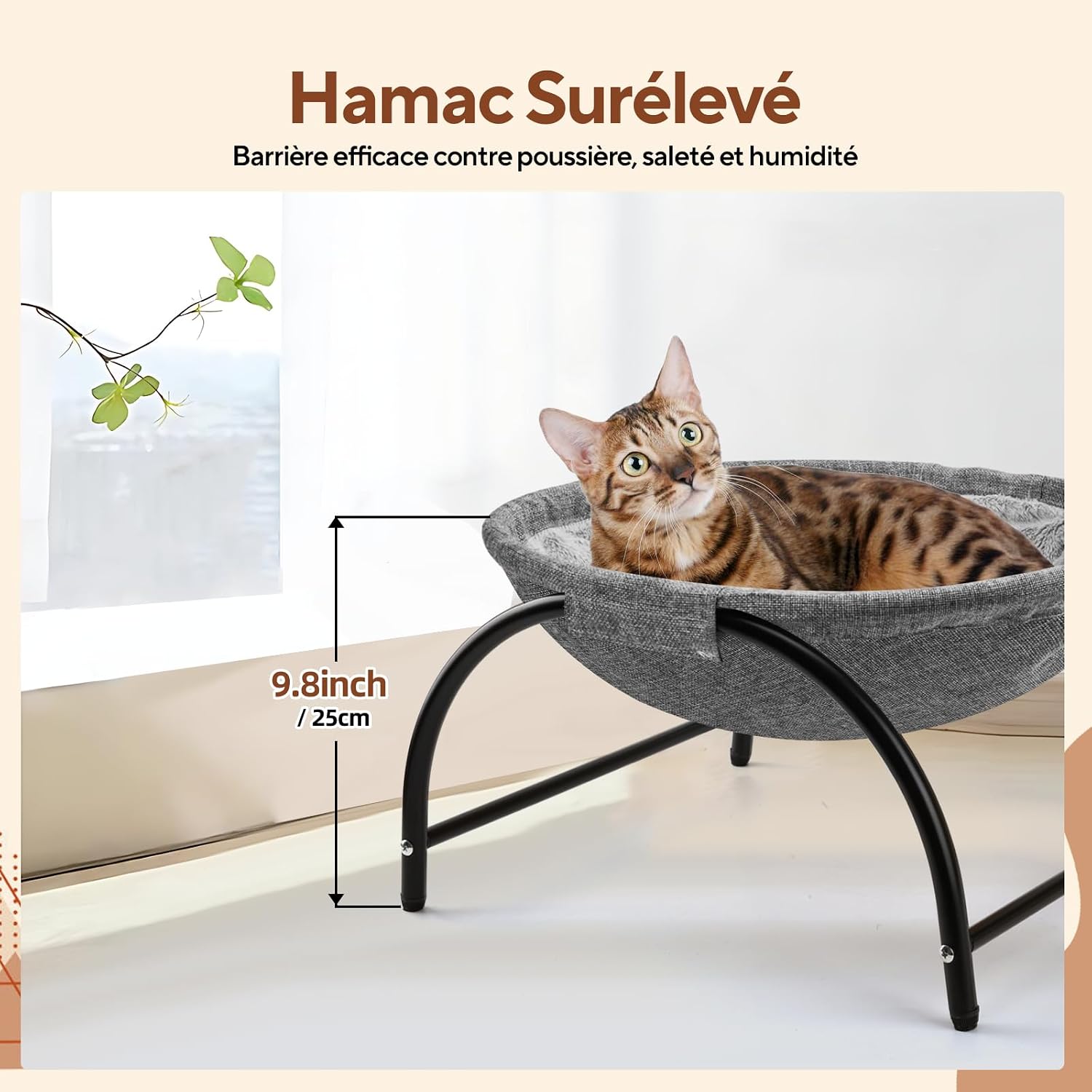 Detalle de Hamac d'extérieur surélevé LIFLIX pour Chat avec Peluche Amovible – Résistant et Lavable