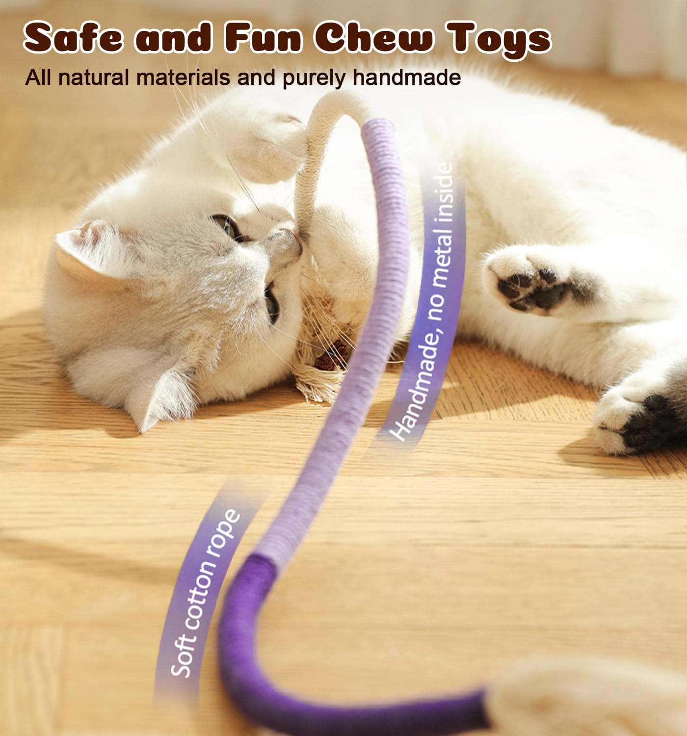 Detalle de Dgerp Cat Chew Ropes 4Pcs: Safe, Refillable Catnip Toys for Indoor Cats (19.5 Inches)