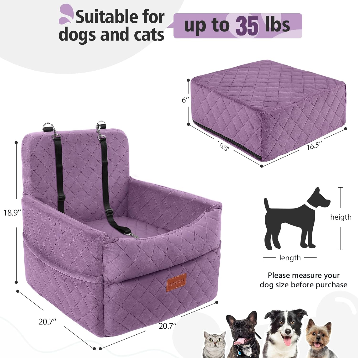 Detalle de HEGGCOOE Small Dog Car Seat: Memory Foam Booster for Safe, Comfortable Car Rides