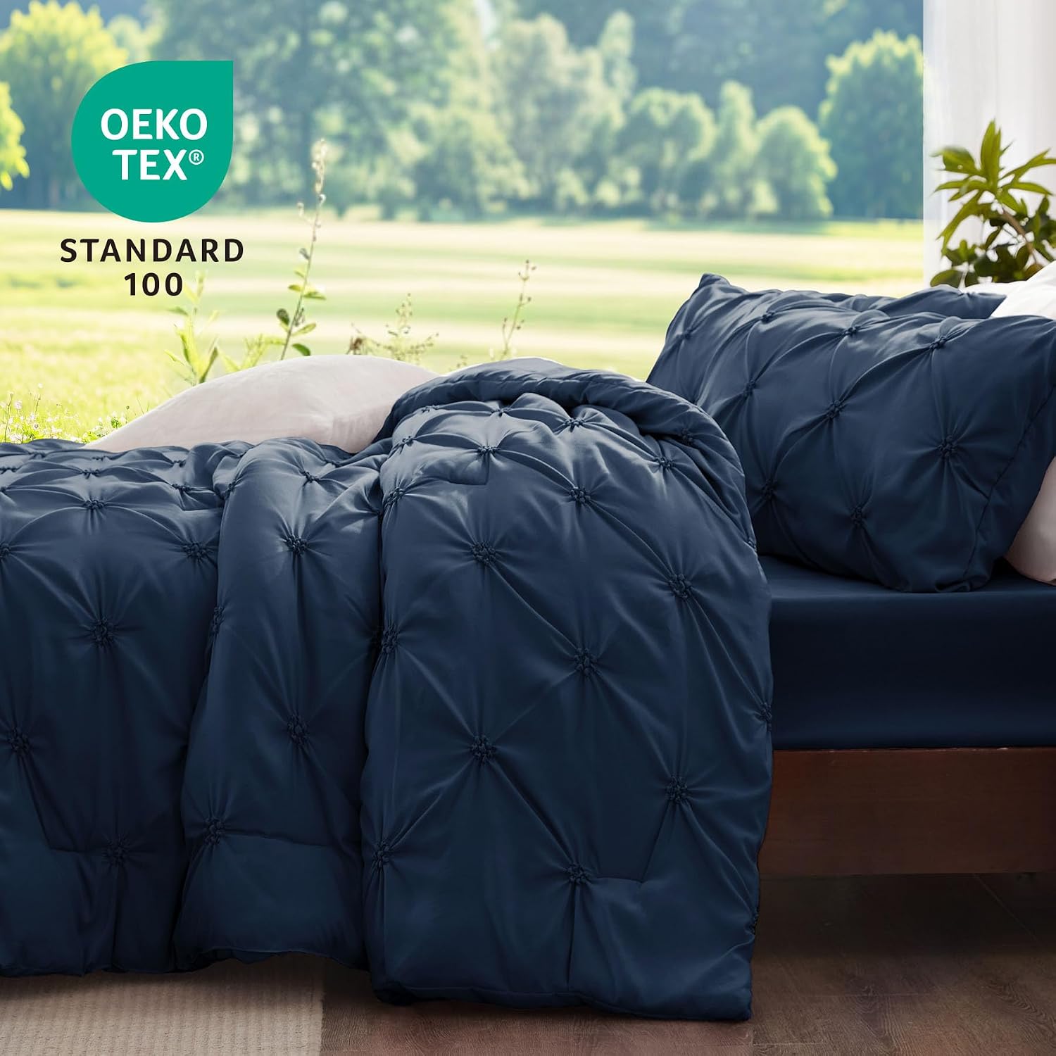 Detalle de BEDELITE BECAB2G1 Queen Comforter Set, Navy Blue Boho Pintuck, 3-Piece