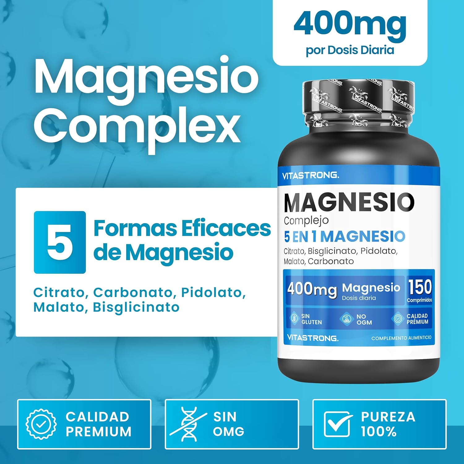 Thumbnail 1 de Magnesio Completo 400mg 5 en 1 💊 Suplemento Antiestrés