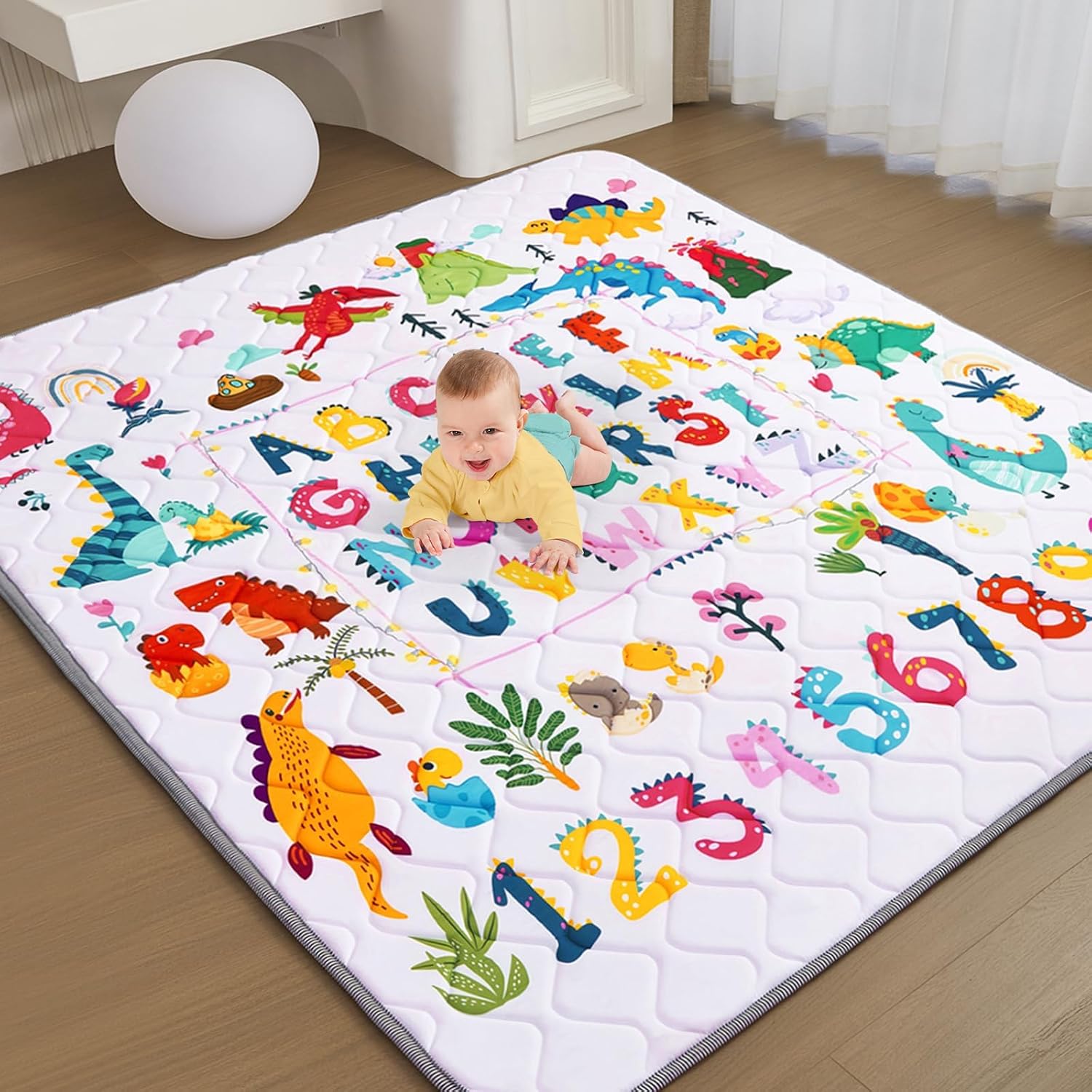 Detalle de TreeBud 56 x 56-Inch Baby Play Mat, Waterproof Foam, Foldable, Dinosaur & Letters