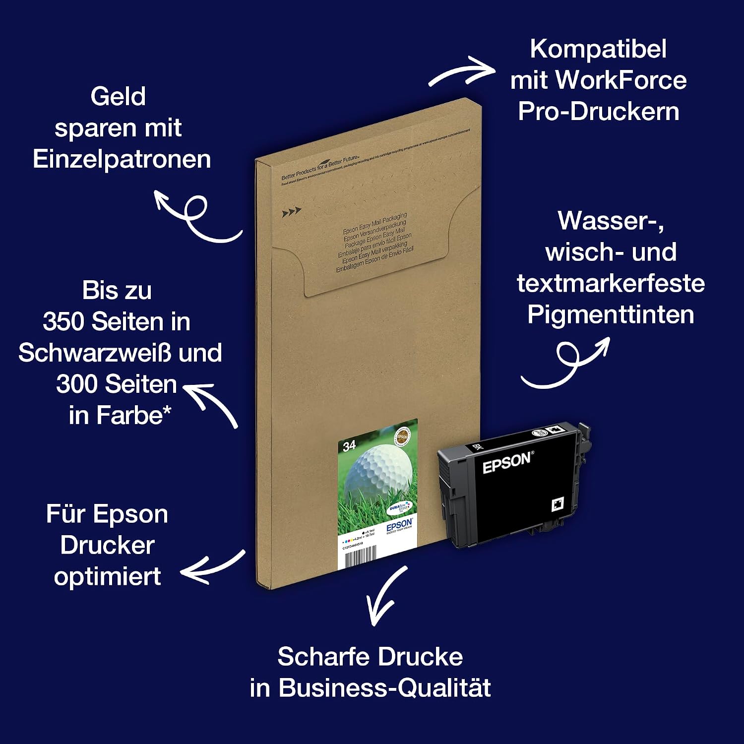 Thumbnail 1 de Epson 34 Golfball Genuine Multipack: Four-Colour DURABrite Ultra Ink Cartridges (Eco-Friendly Packaging)