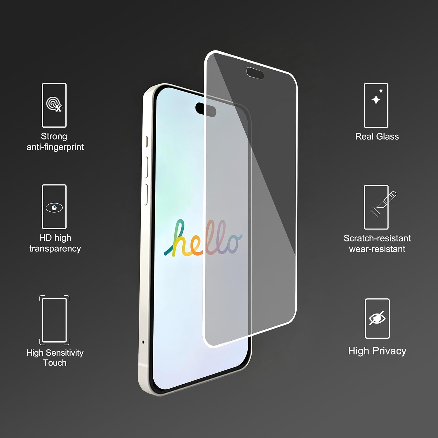 Detalle de Ailun iPhone 18 Pro Max Privacy Screen Protector, 3-Pack Tempered Glass