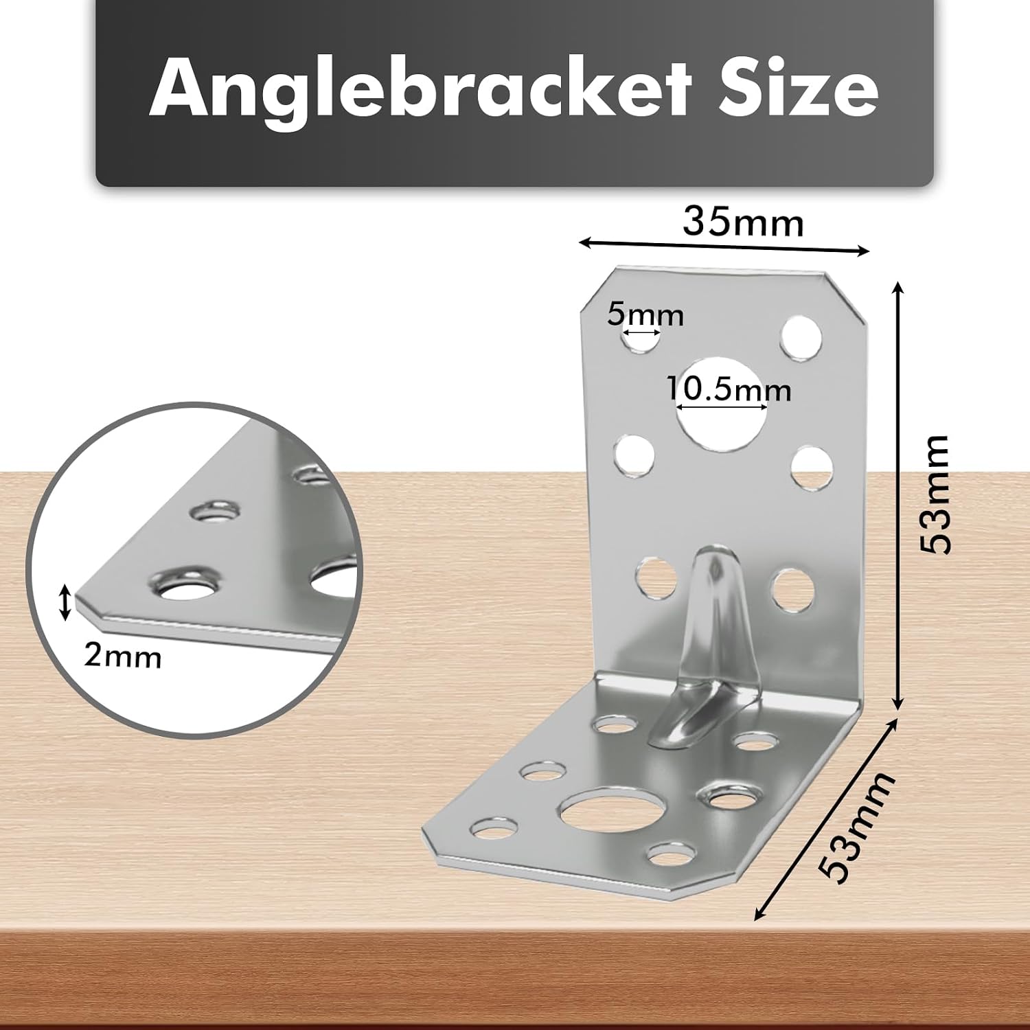 Thumbnail 1 de 24Pcs Heavy Duty Galvanised L Brackets 53x53x35mm | Reinforced 2mm Steel for Shelves & Furniture